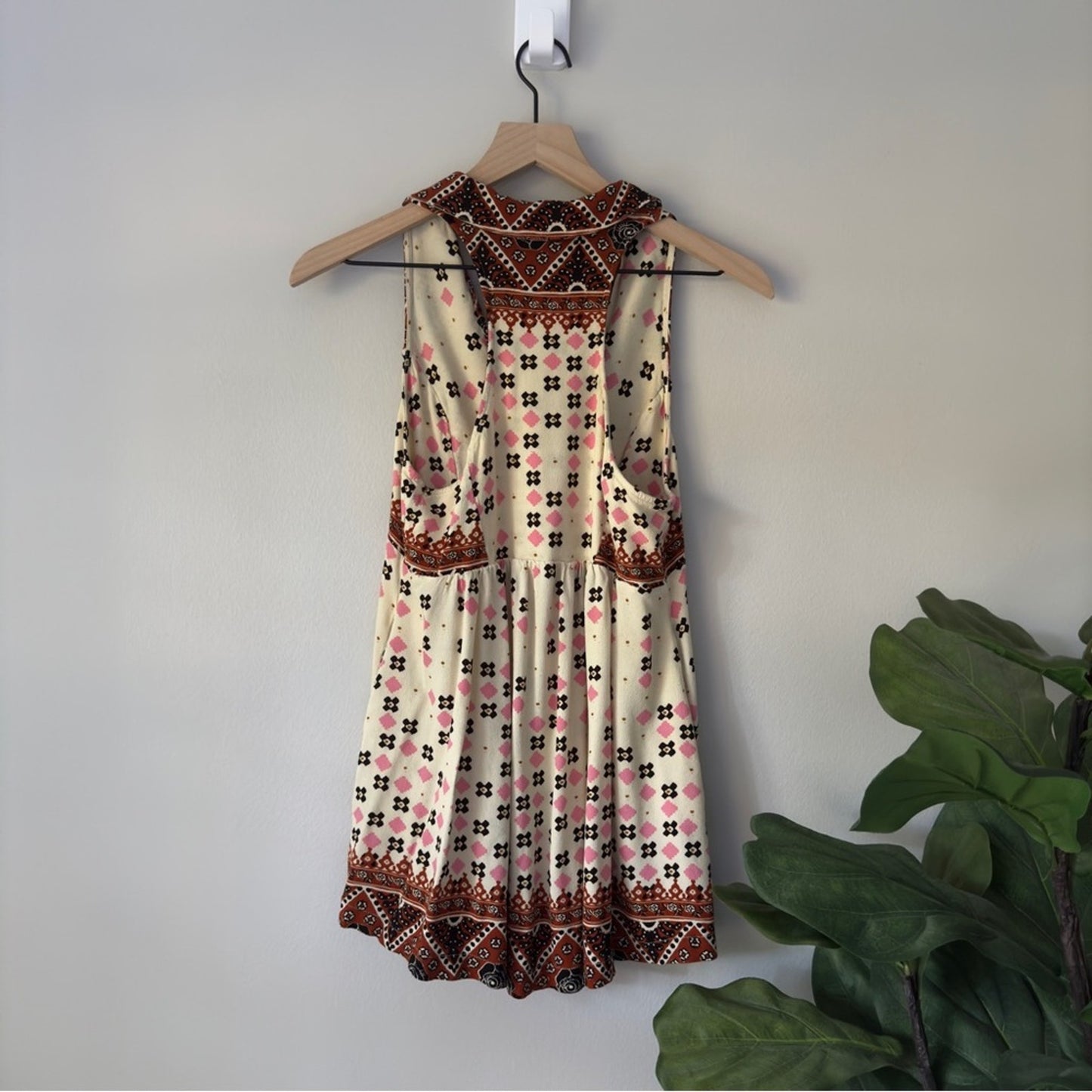 Free People Charlotte Tunic Top Tribal Print Boho Bohemian Collared Button Neck