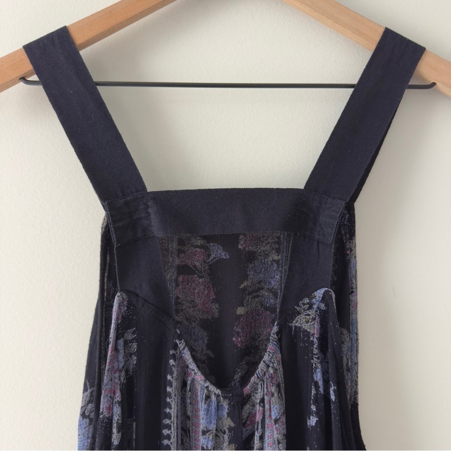 Free People Paradise Song Dress Black Floral Sleeveless mini pockets bohemian S