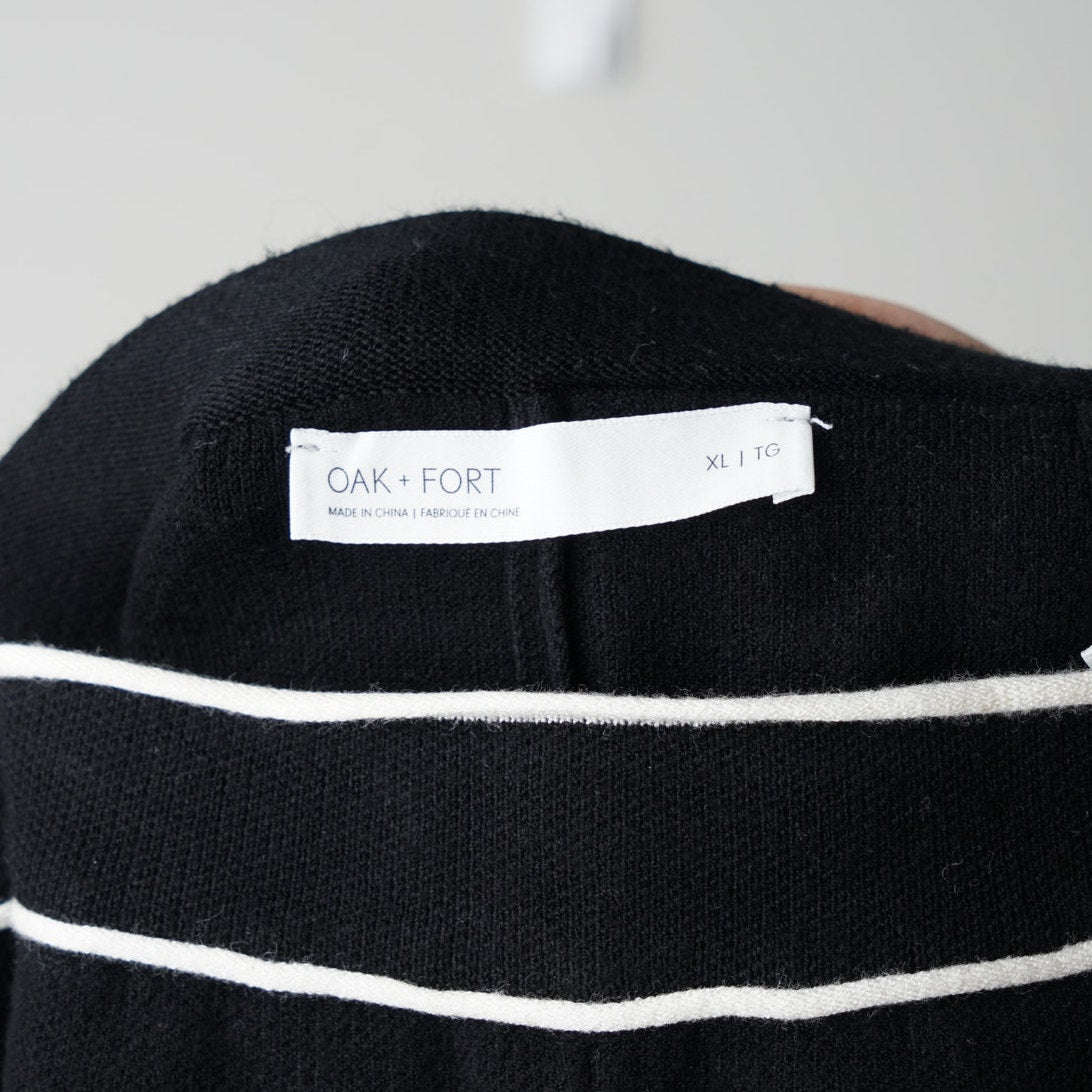 Oak + Fort Knit Pull On Shorts Black White Trim Comfy Dressy Lounge Minimalist