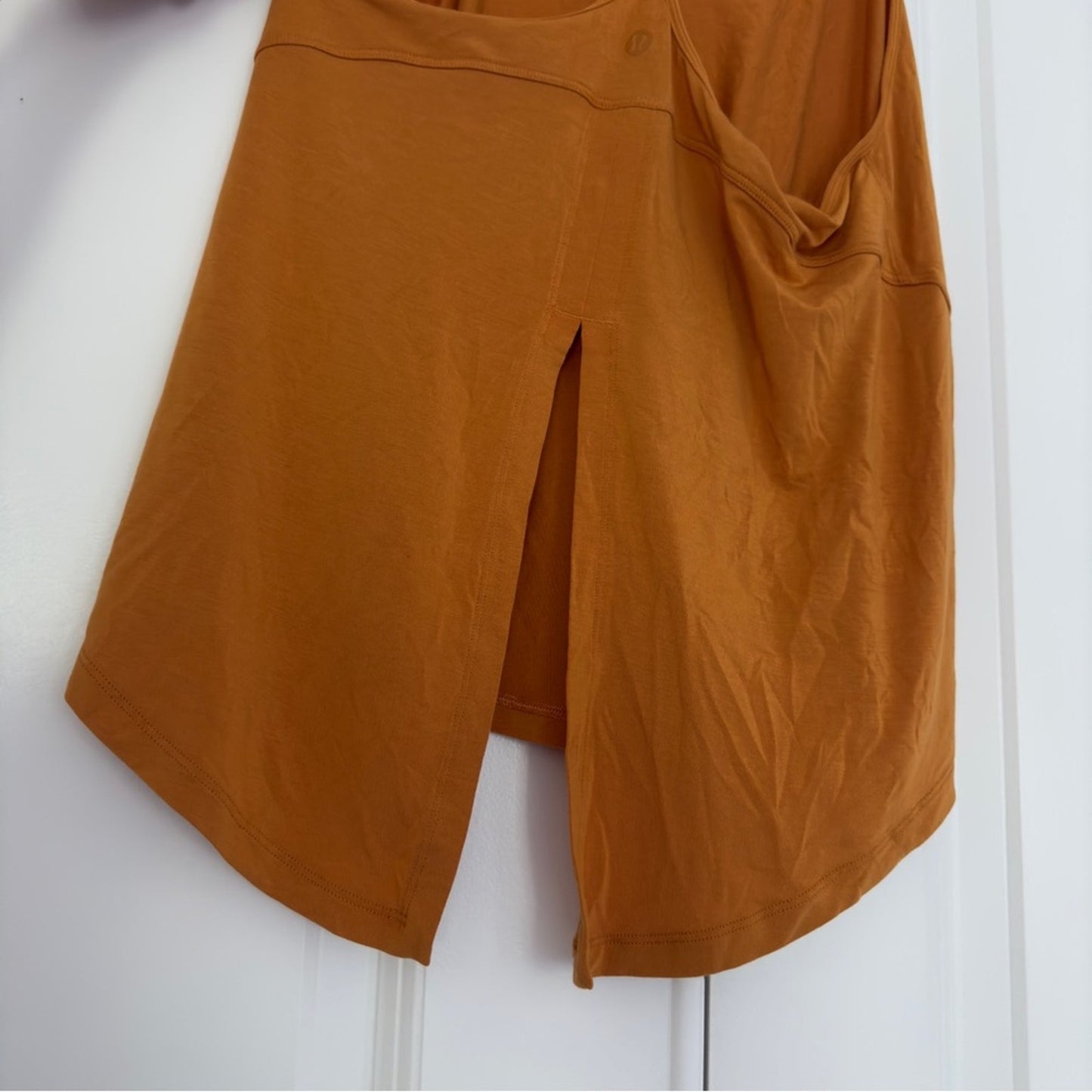 Lululemon Modal-Silk Yoga Tank Top in Autumn Orange athletic yoga Flowy tie back