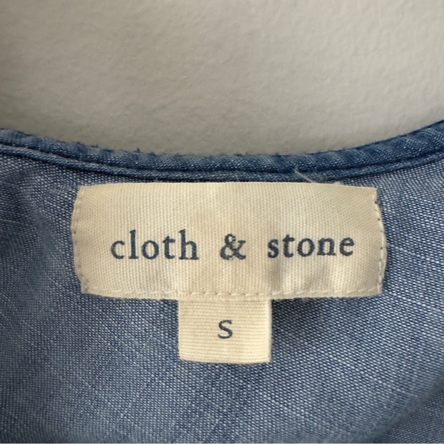 Anthropologie Cloth & Stone Chambray Mini Dress One Shoulder Ruffle embroidered