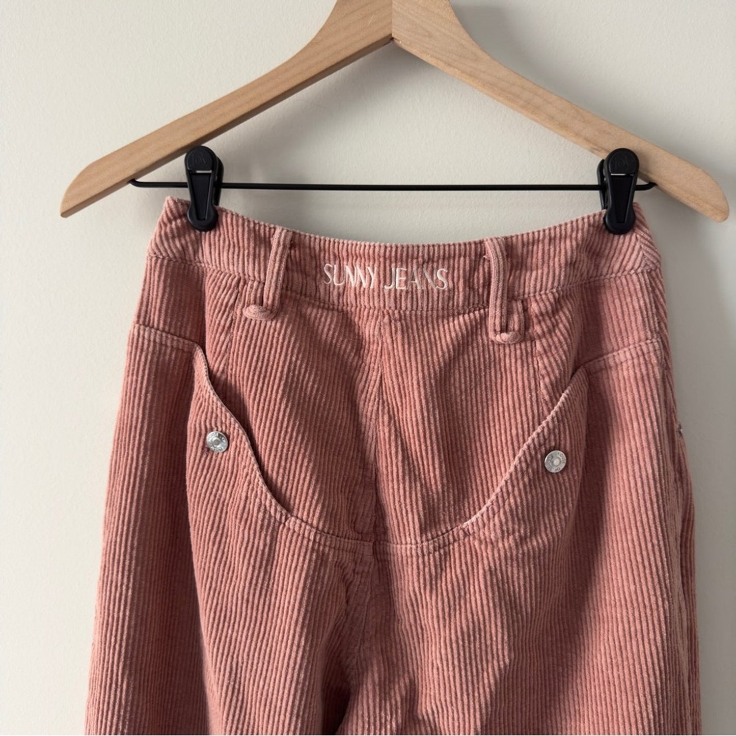 House of Sunny Pink Corduroy Pants Button Fly Ombre raw fringe hem pockets boho