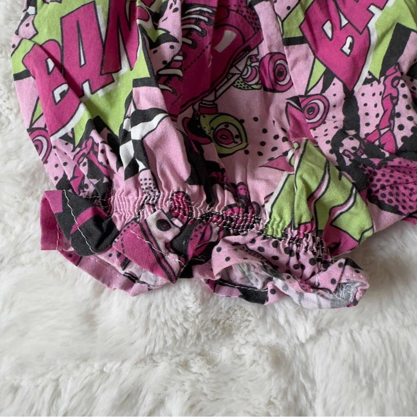 Handmade Bam! Roller Skate Pink Green Graphic Print Baby Girl bloomers shorts