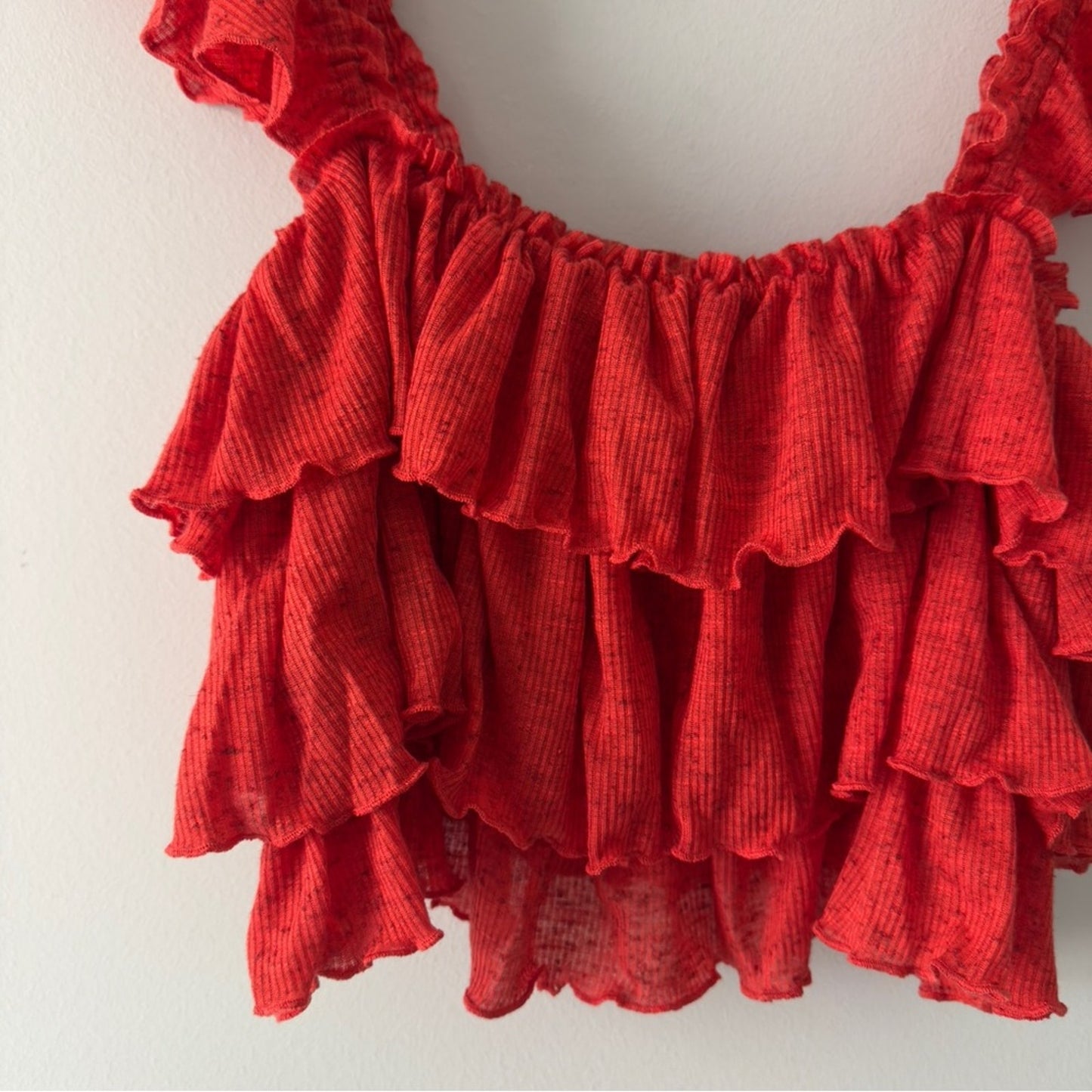 FREE PEOPLE Free-Est Ribbed Ruffle Cropped Top in Fiesta Red Tank Tiered Crop M