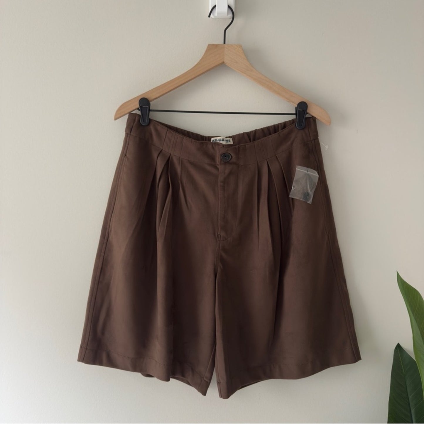 Free People We The Free Straight On Suede Shorts Brown Retro Pleated Bermuda Zip