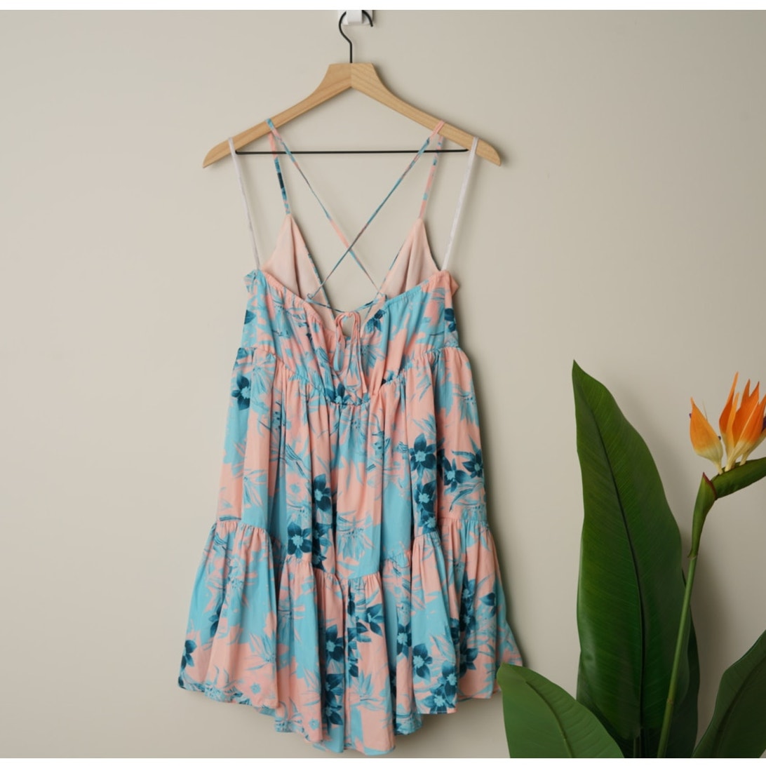 Lovers + Friends Revolve Floral Mini Dress Tiered Spaghetti Strap Plunge V-Neck
