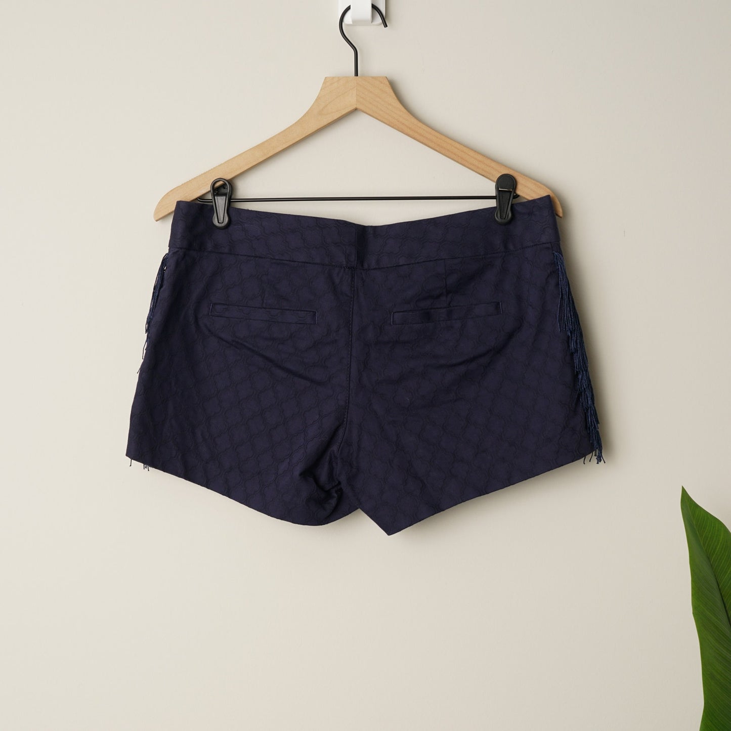 Lilly Pulitzer Ellie Fringe Shorts navy blue Classic Summer Pockets Cotton Zip 6