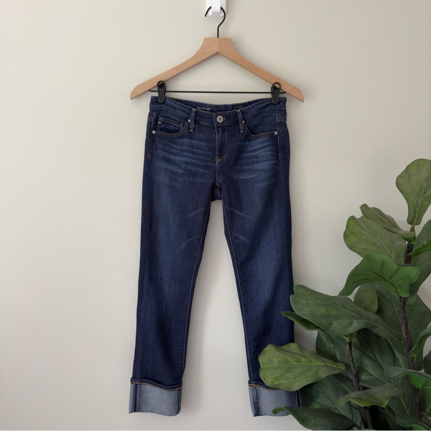 Adriano Goldschmied The Stevie Cuff Slim Straight Cuffed Jeans Dark Wash USA Zip