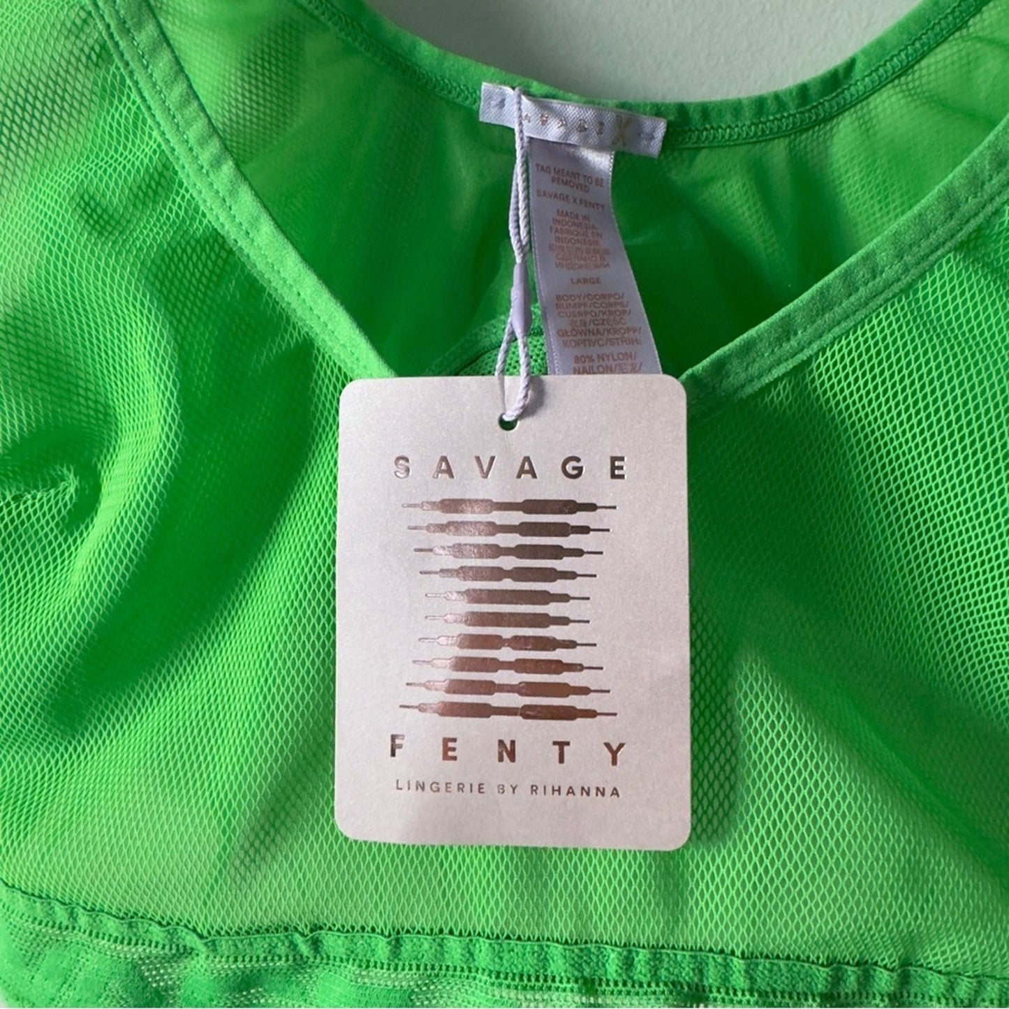 Savage X Fenty Green Women's Mesh Intimate Bra sports wireless lingerie sheer L