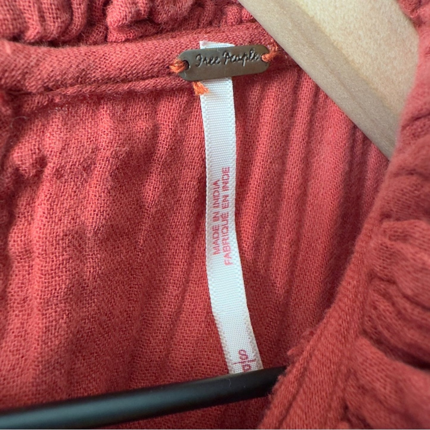 Free People 100% Cotton Terracotta Mini Dress gauze fabric keyhole tie ruffle S