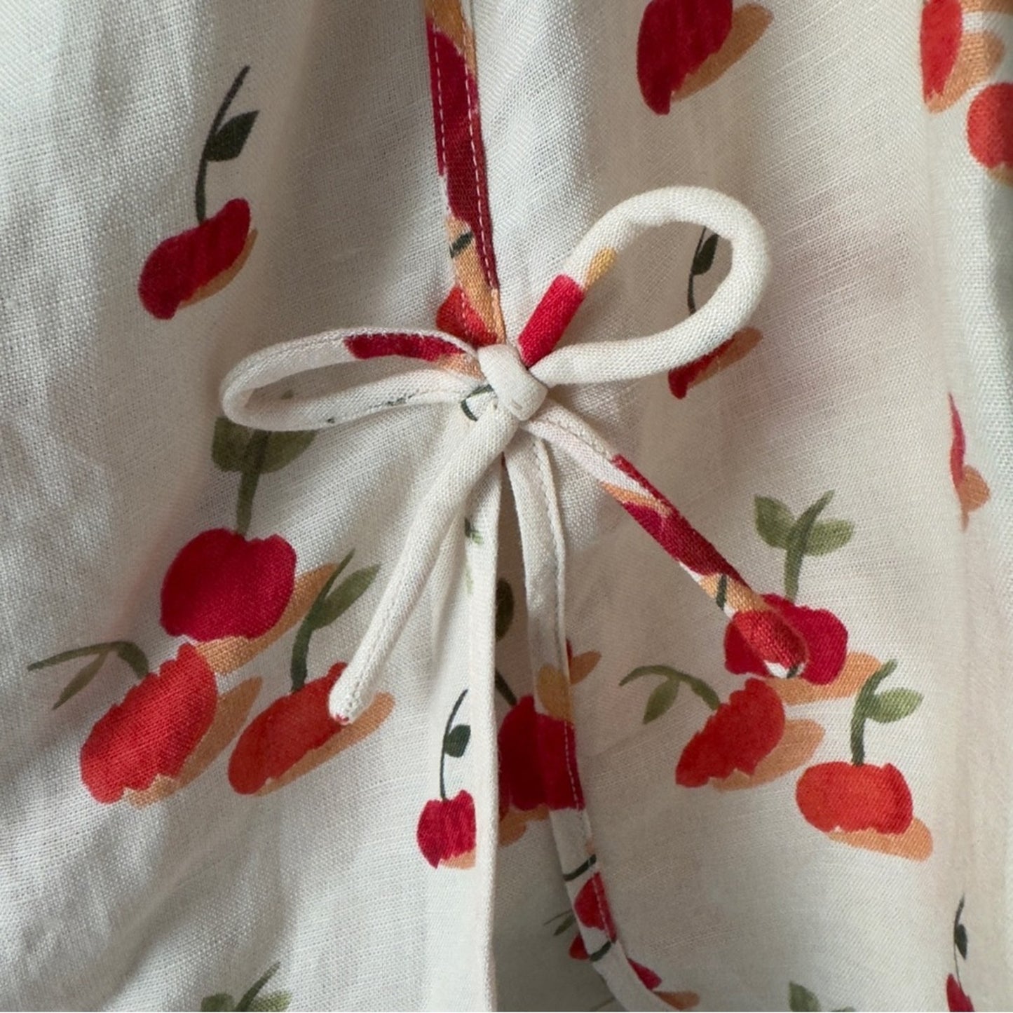 Farm Rio x Anthropologie Cherry Linen Blend Skort Bows Mini Skirt Shorts Zip Up