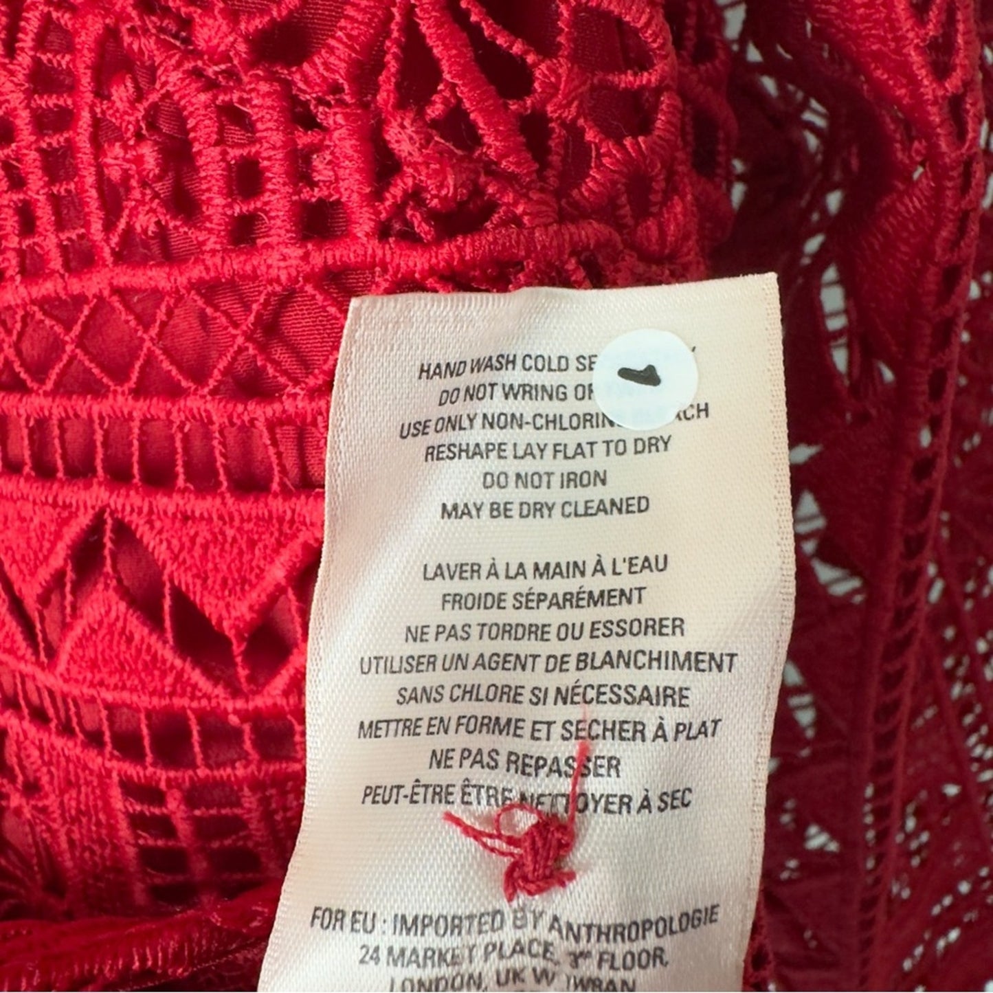 Moulinette Soeurs by Anthropologie red Lace peplum Blouse 3/4 sleeve keyhole EUC