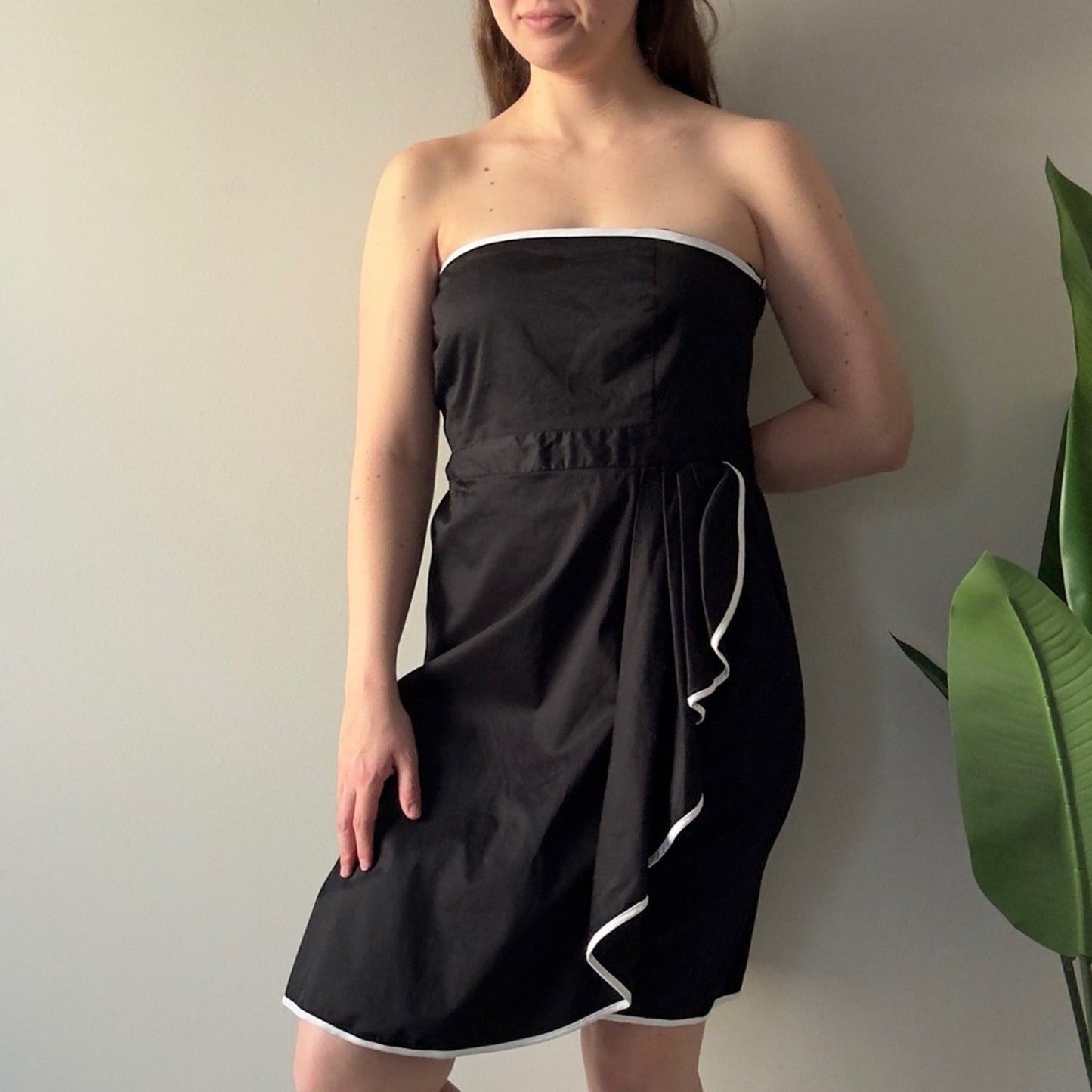 Vintage 2000s Y2K New York & Co. Black and White Strapless Dress Mini Ruffle NWT