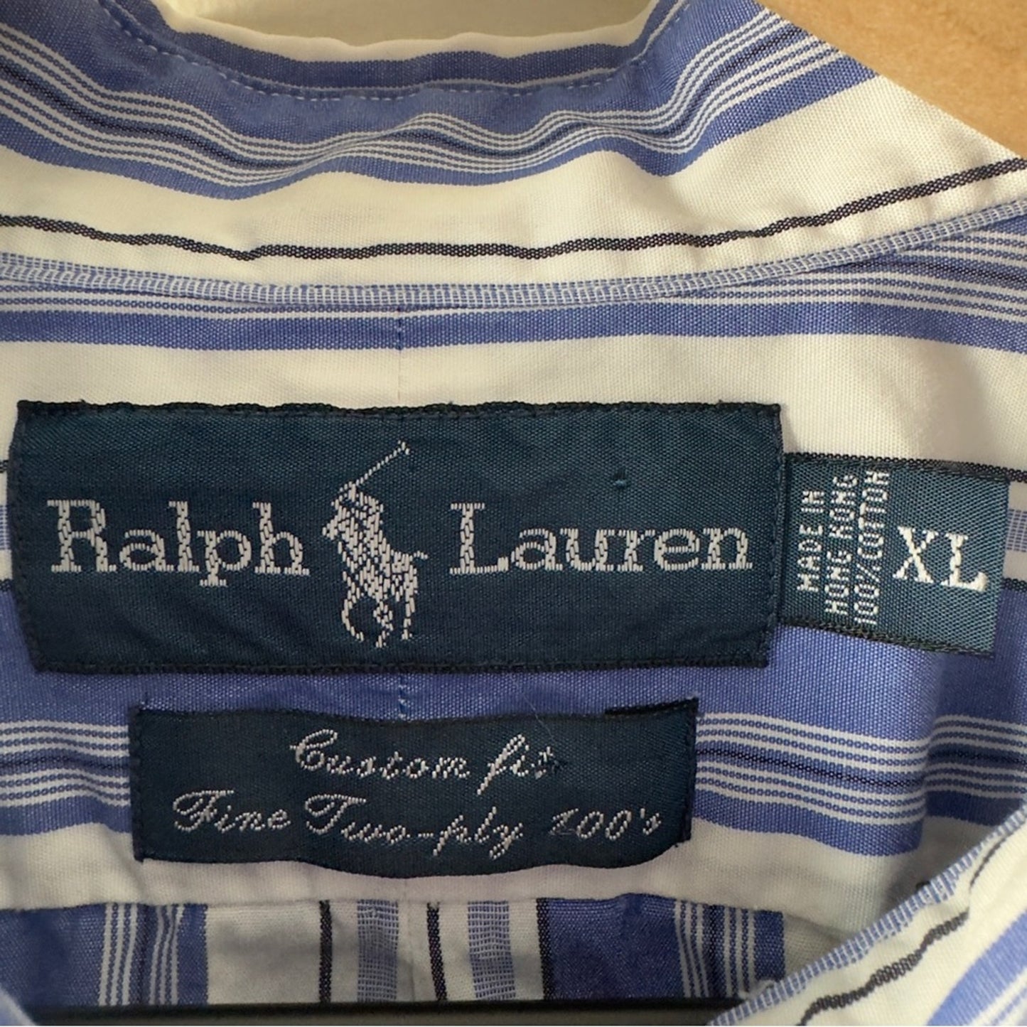Ralph Lauren Custom Fit Fine Two-ply 100’s Blue White Striped button down Shirt