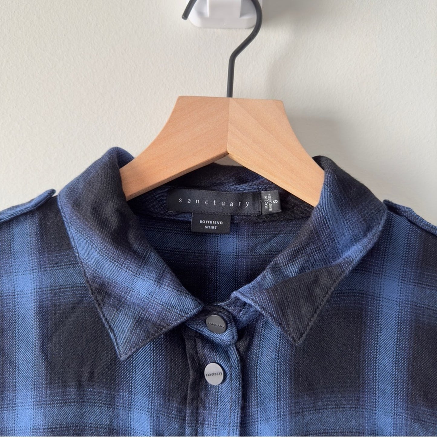 Anthropologie Sanctuary Plaid button down shirt blue black long sleeve collared