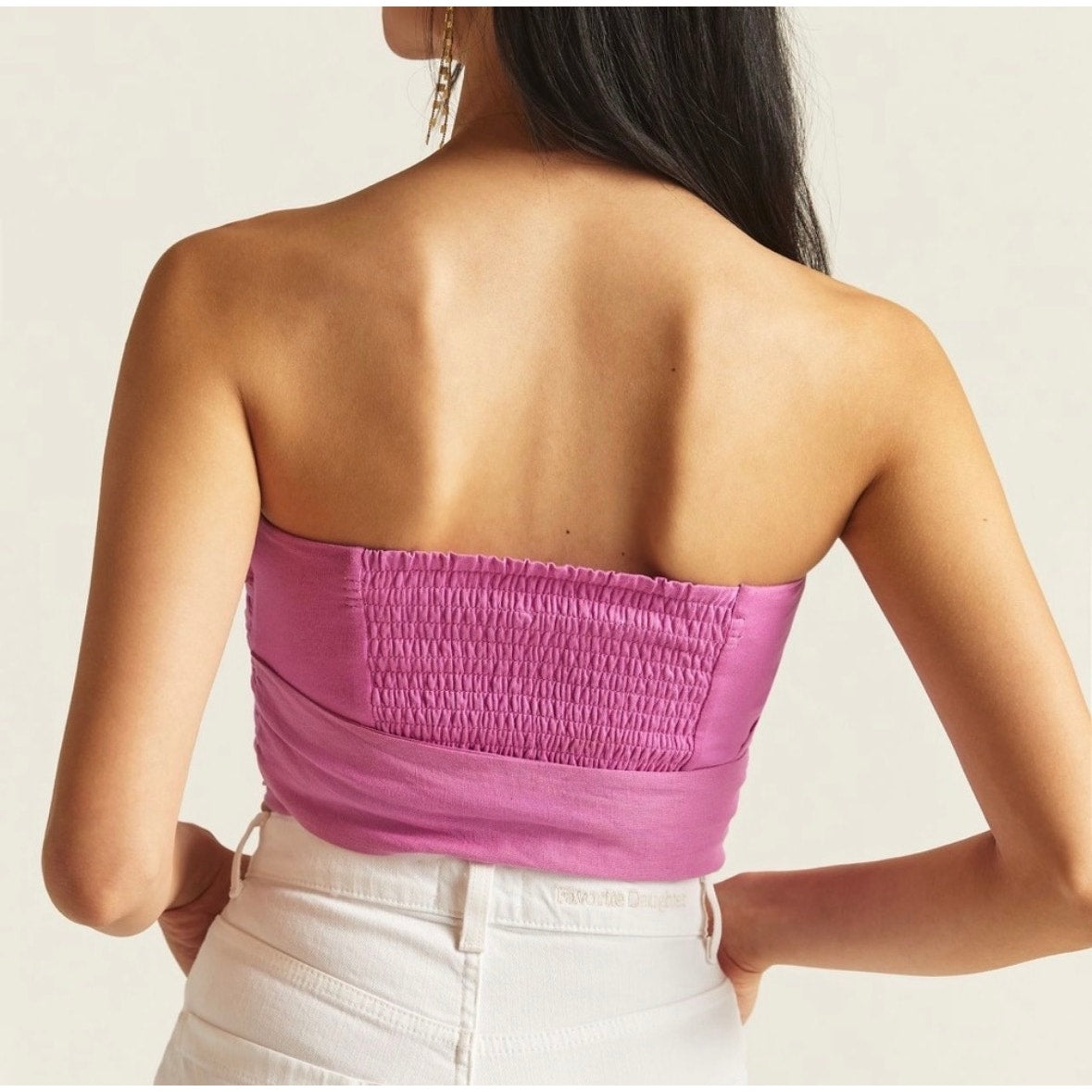 Anthropologie Ruffled Tie Front Cropped Tube Top Cotton Stretch Strapless Smock