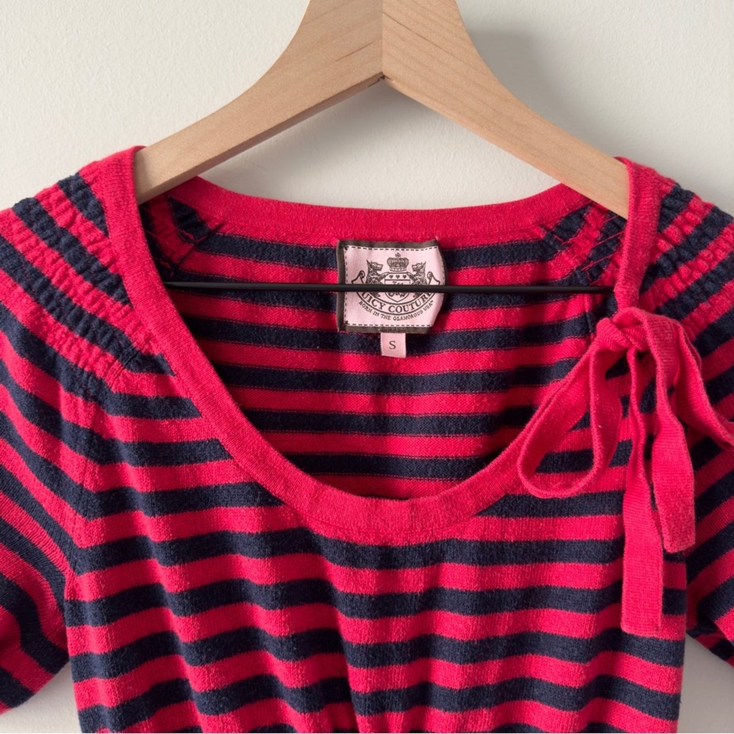 Juicy Couture Vintage Y2K Babydoll Cotton/Silk/Cashmere Sweater Top Striped Bow
