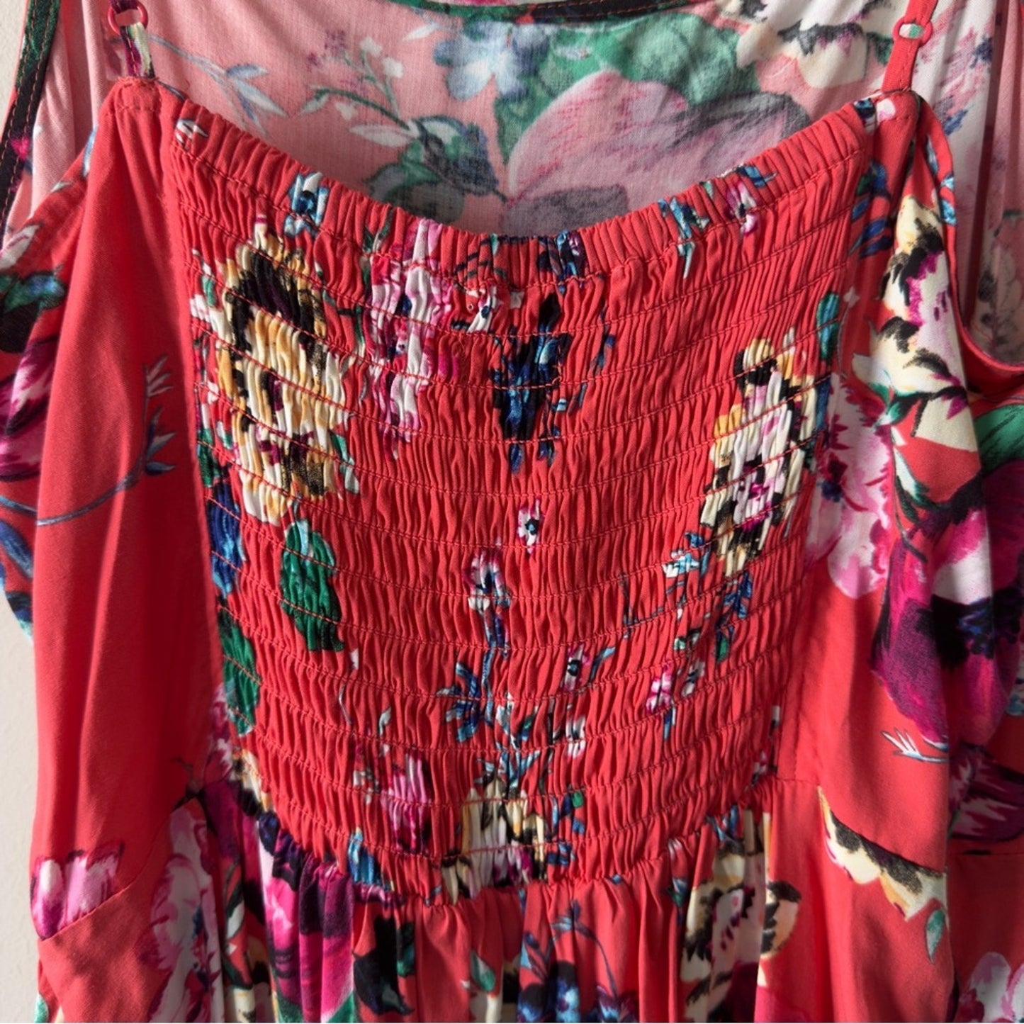 Express Floral Mini Faux Rap Dress adjustable spaghetti straps tropical ruffle M