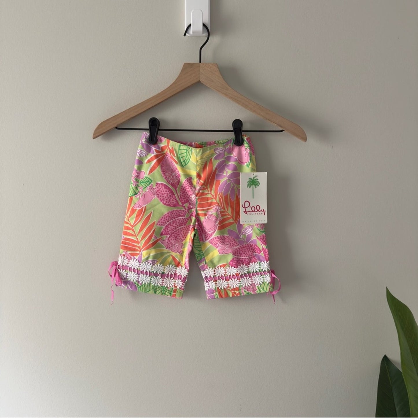 Lilly Pulitzer Vintage 2000s Capris Frog Print Summer Floral Bows Lace Zipper 3T