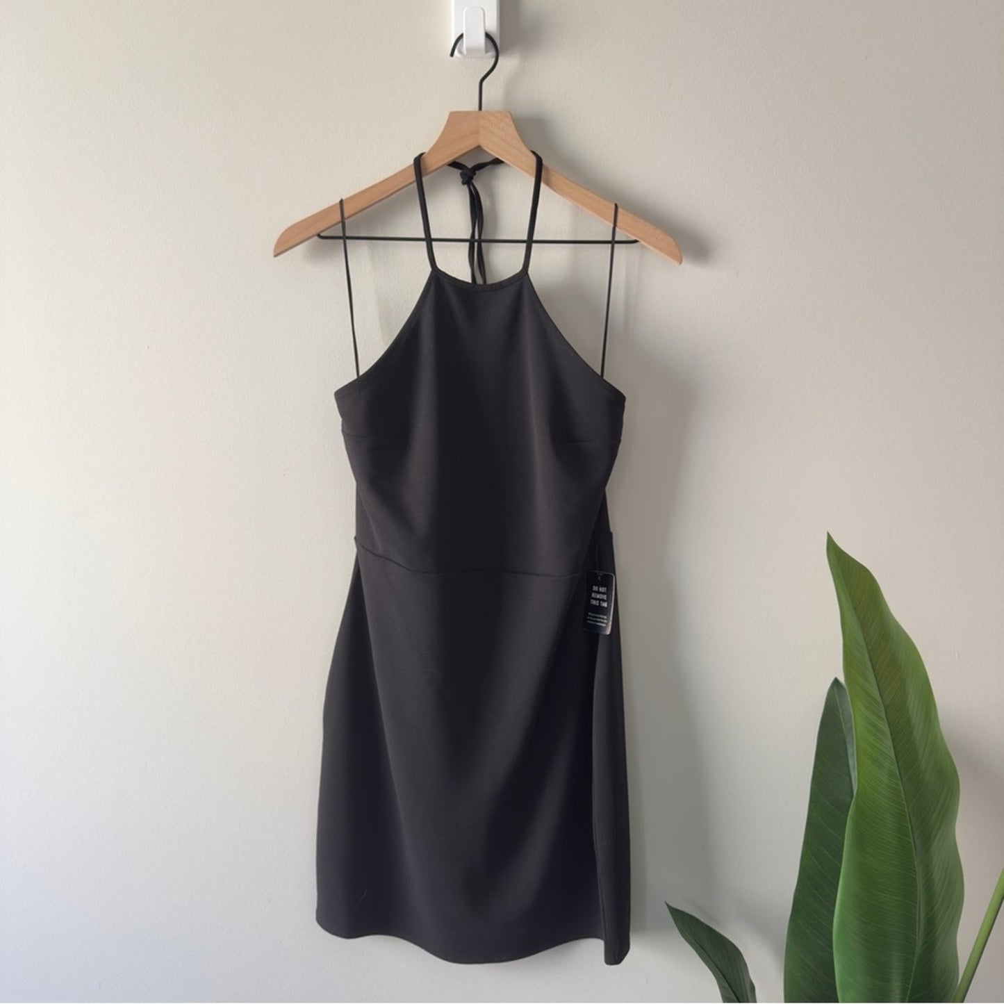 Express Black Halter Dress mini LBD solid tie bow neck party classic pencil NWT