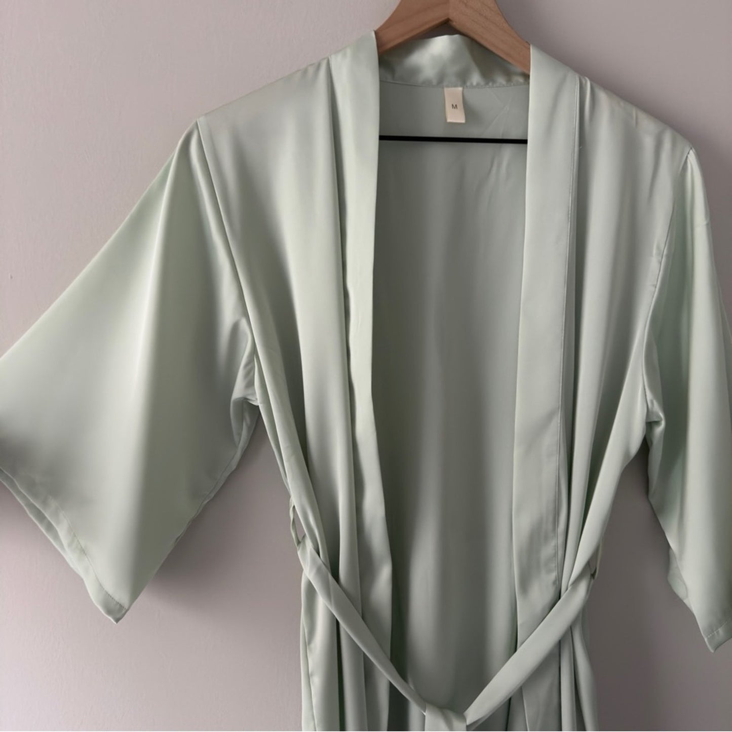 Satin Mint Green Women's Robe Half Sleeves Tie Waist Kimono Loungewear Lounge M