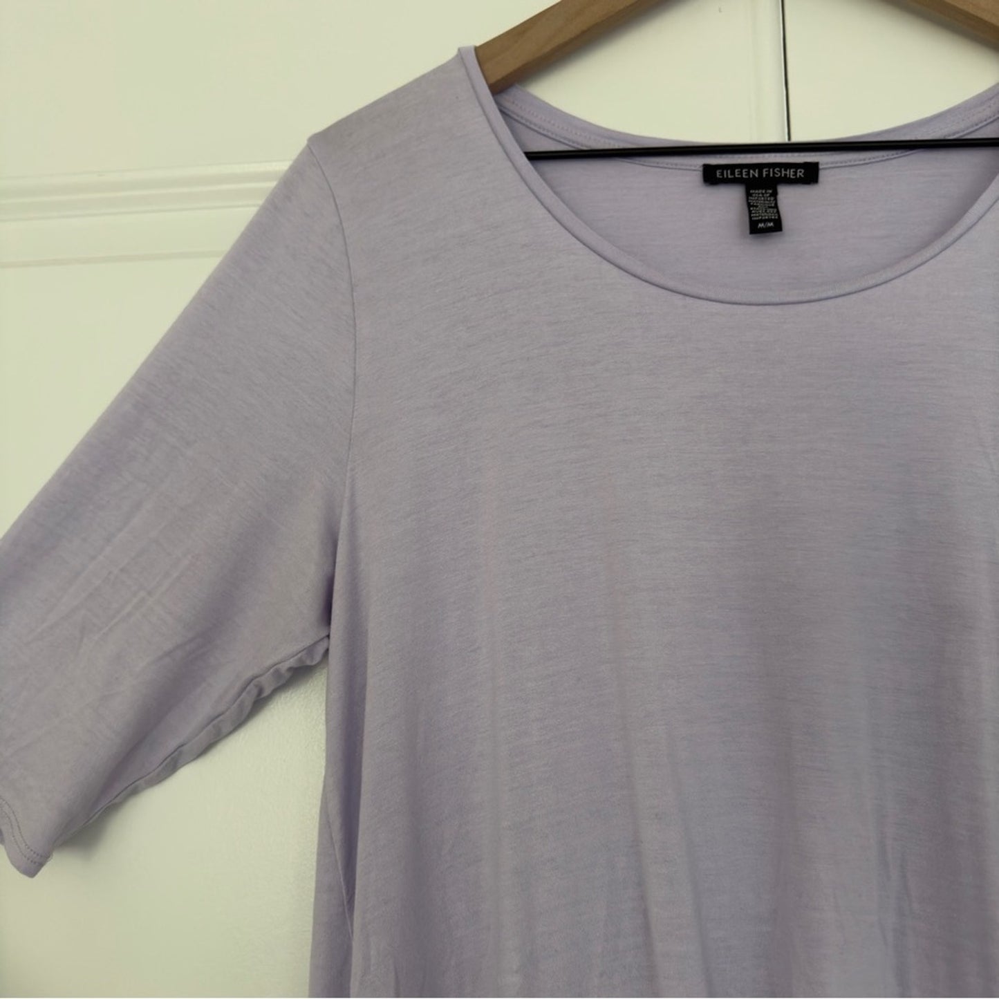 Eileen Fisher Lavender short sleeve mini shift dress solid stretch round neck M