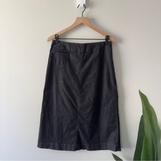 Eileen Fisher Charcoal A-Line Skirt Stretch Denim side zip zipper Jean cotton S