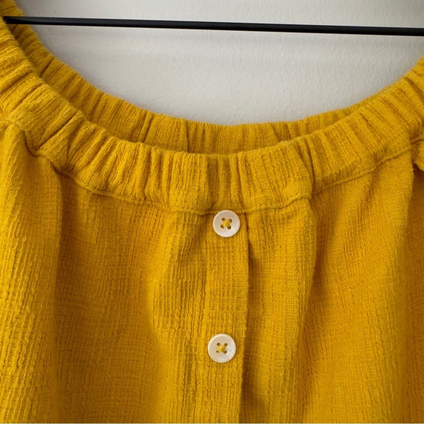 Madewell Texture & Thread Off The Shoulder Top Button Front Tie Waist Yellow EUC