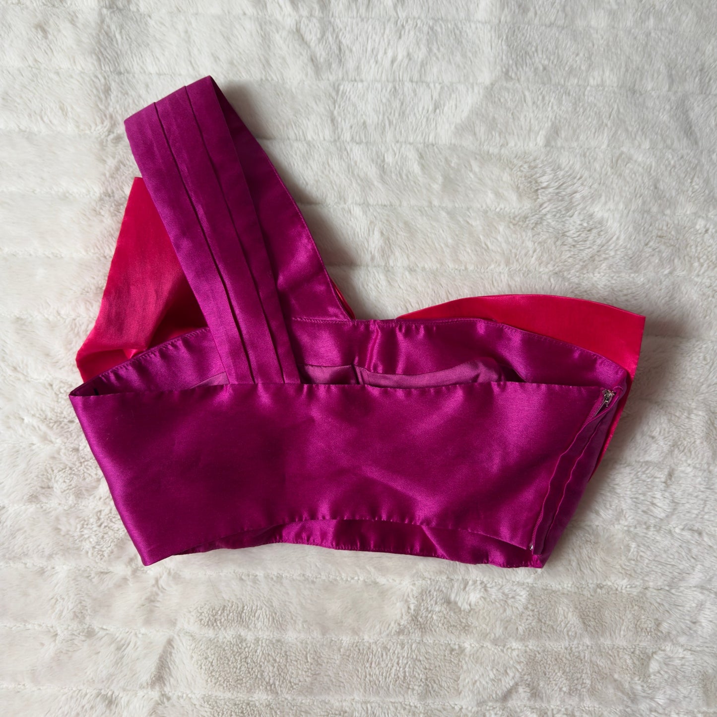 Anthropologie Audette Rowan Bow Top Pink Purple Party Cropped One Shoulder Zip