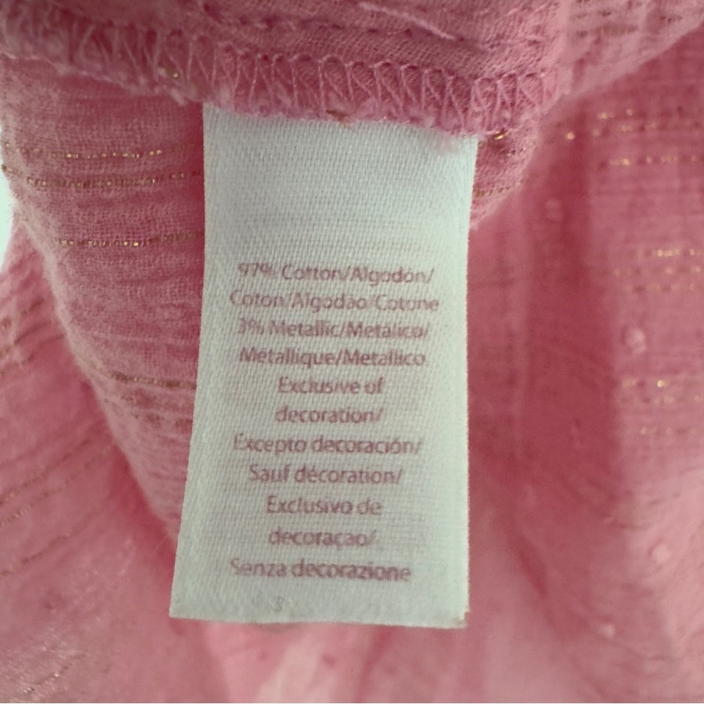 Lilly Pulitzer Pink Gold Metallic Tunic Dress 3/4 Sleeve Slit Embroidered Lace L