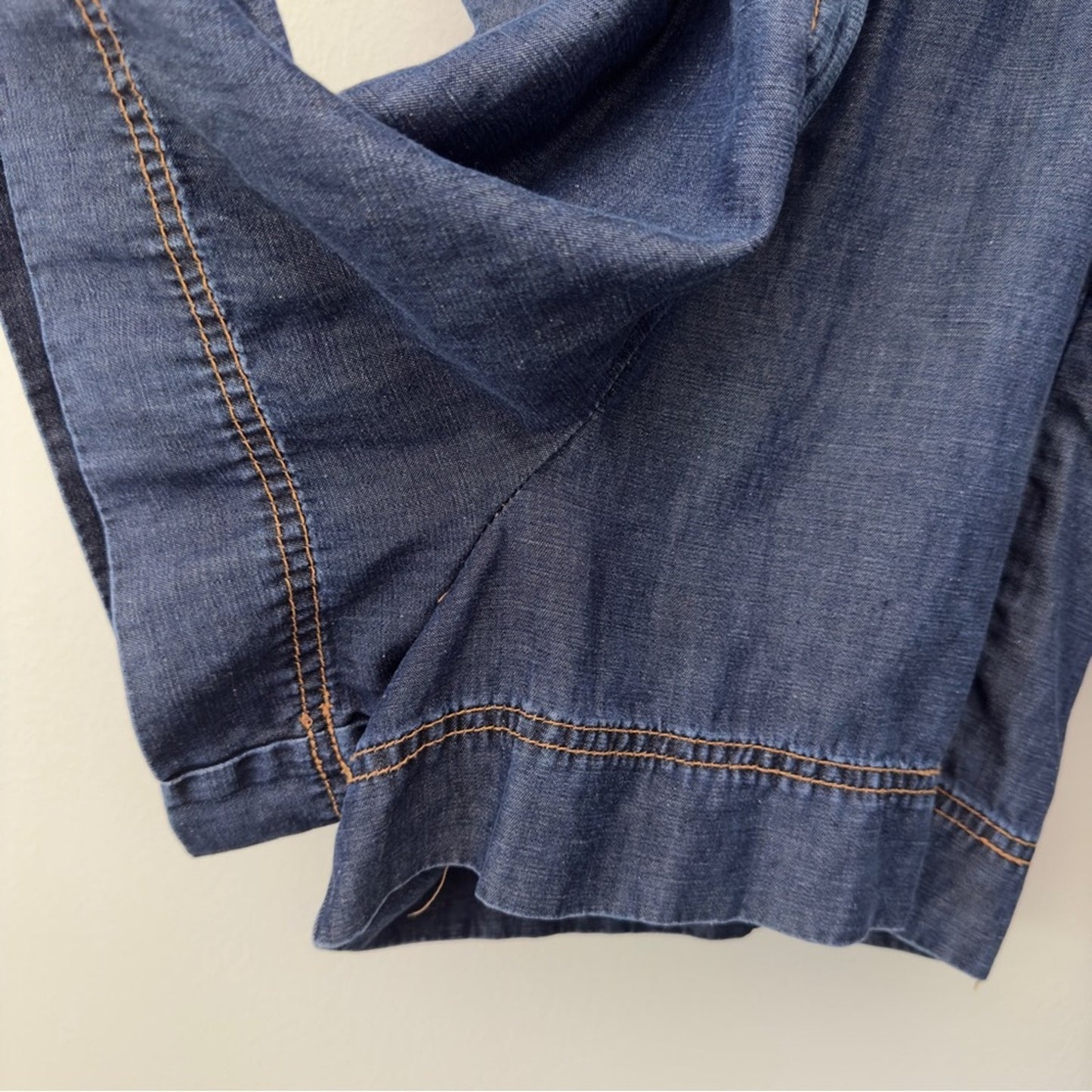 Pilcro and the Letterpress Denim Shorts Romper Wrap Tie Anthropologie Jean Blue