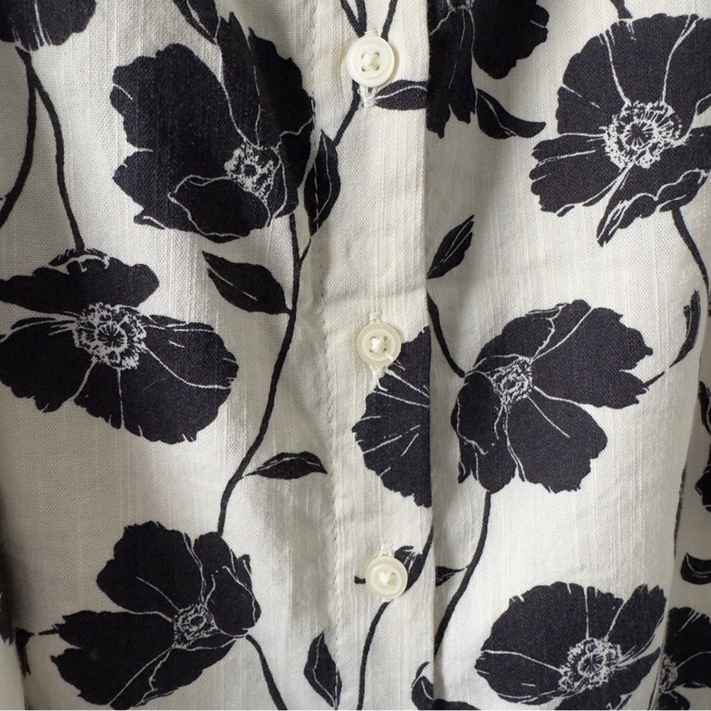 GAP Tie-Waist Scoopneck Midi Dress in White Black Floral Button Down Front M NWT