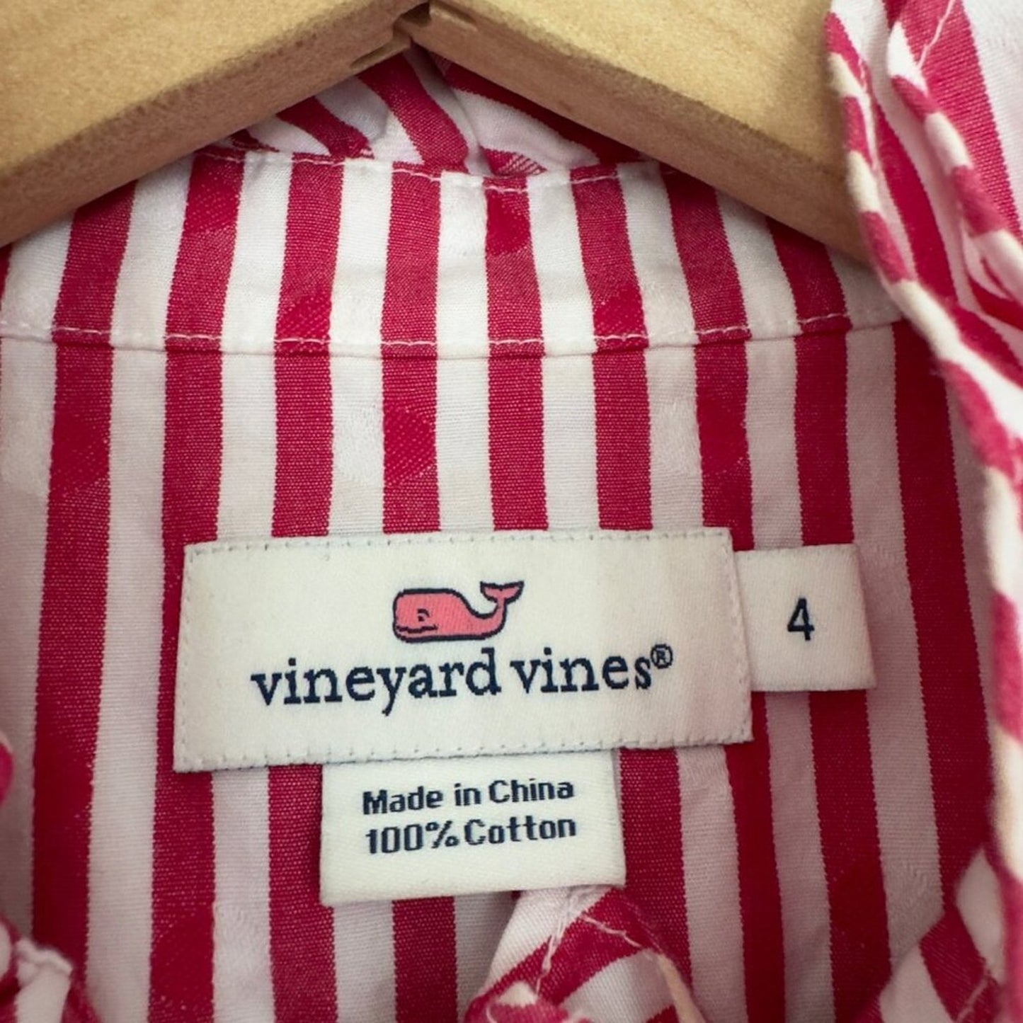 Vineyard Vines 100% Cotton Striped Ruffle Neck Button Down Top Long Sleeve 4