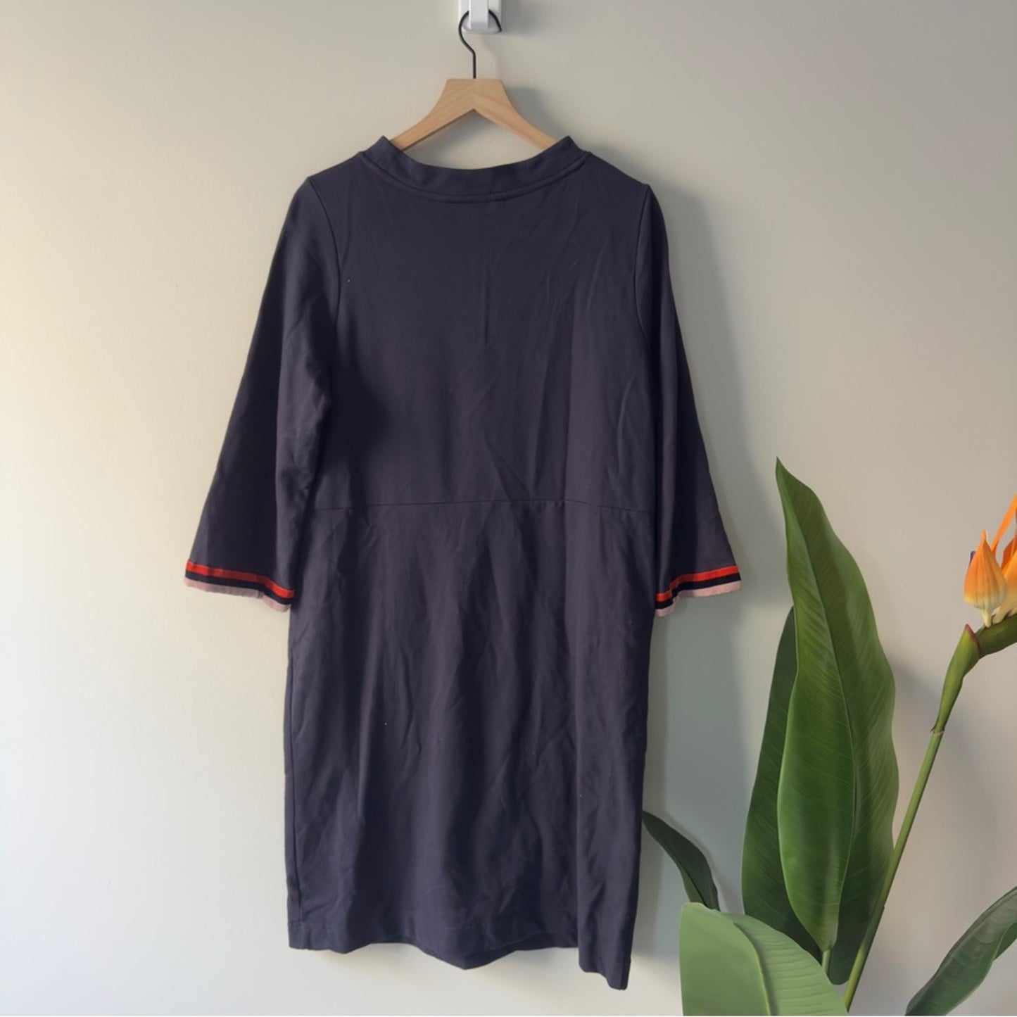 Boden 100% Cotton Mini Sheath Dress Pockets 3/4 Sleeve Navy Casual Preppy Crew