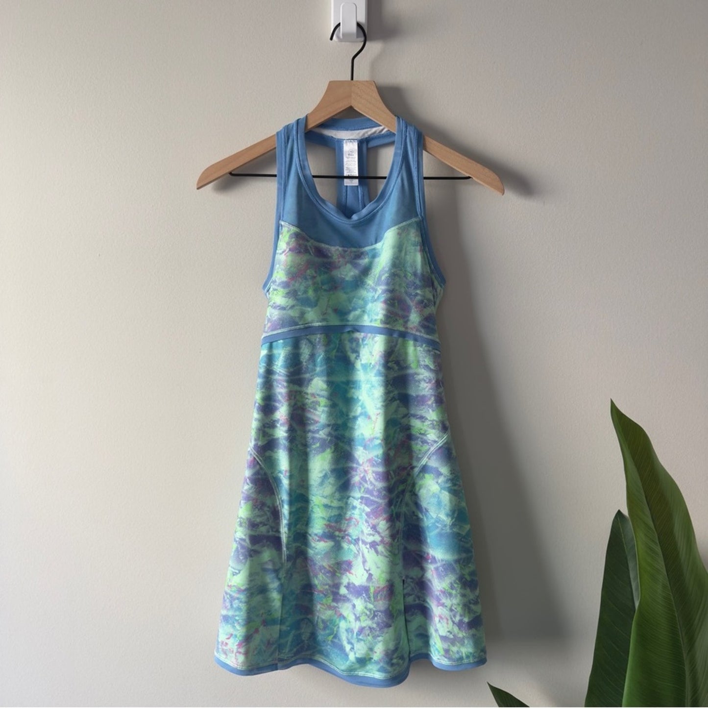 Ivivva by Lululemon Blue and Green Patterned Athletic Dress Mini Sleeveless EUC