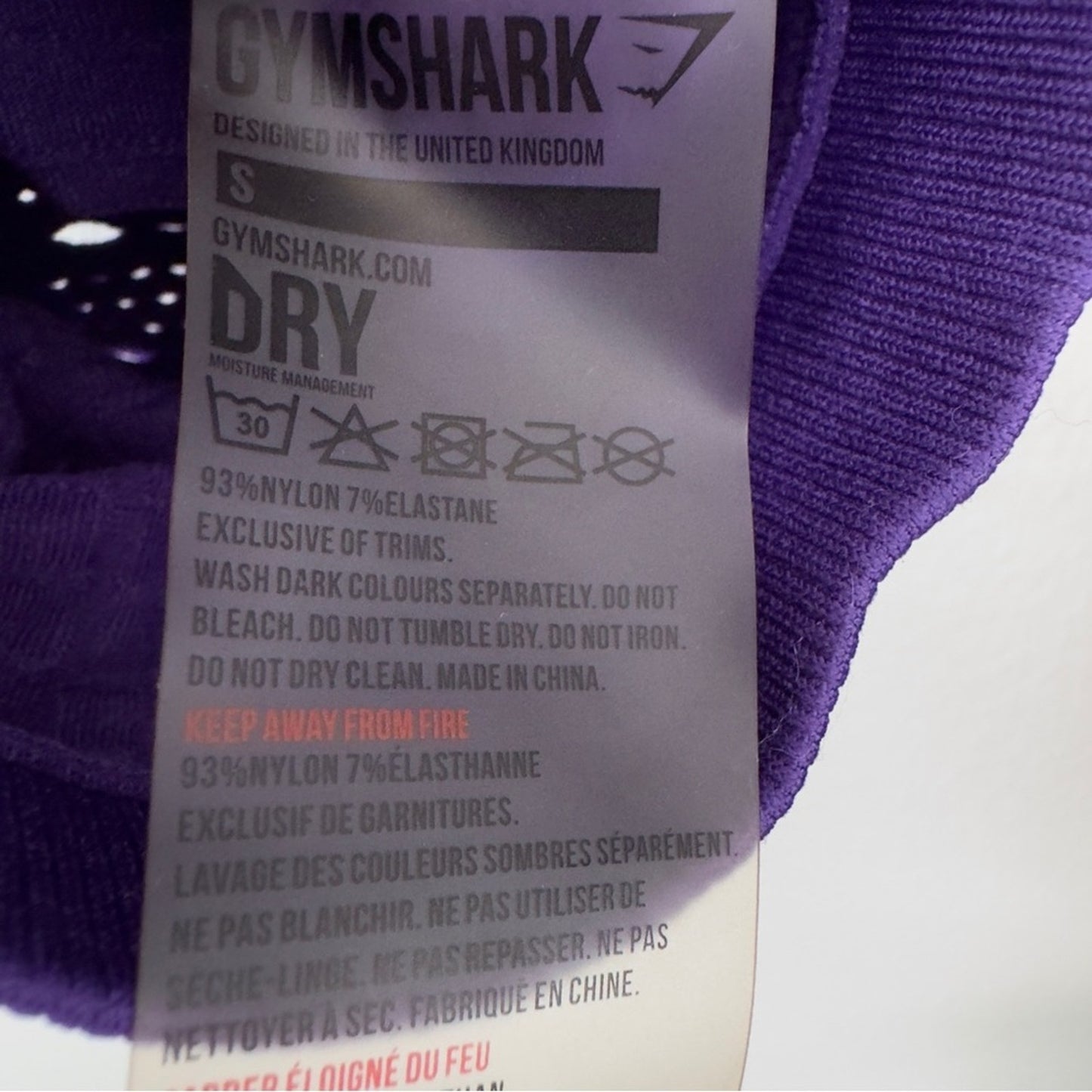 Gymshark Dry Moisture Management Eyelet Cropped Leggings Purple White Logo Gym S