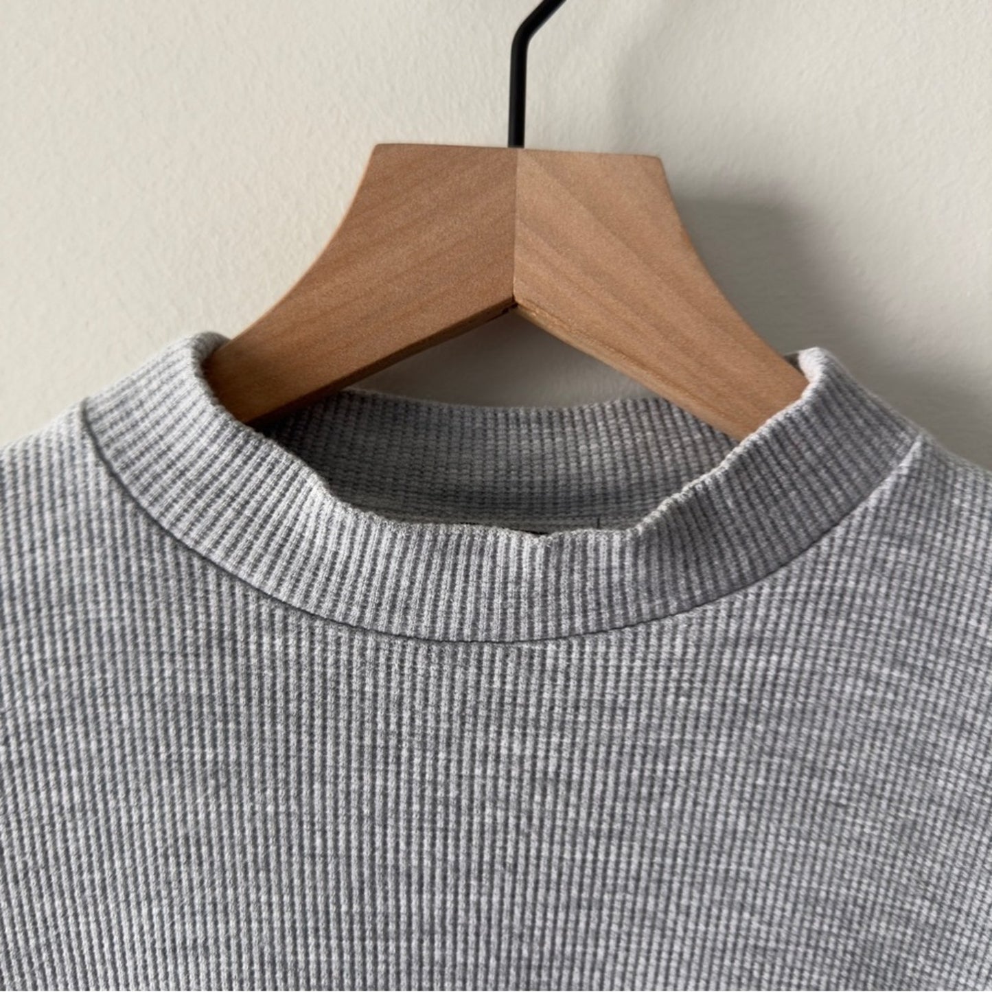 Eileen Fisher Mock Neck Gray Knit Top slit hem ribbed solid minimalist casual S