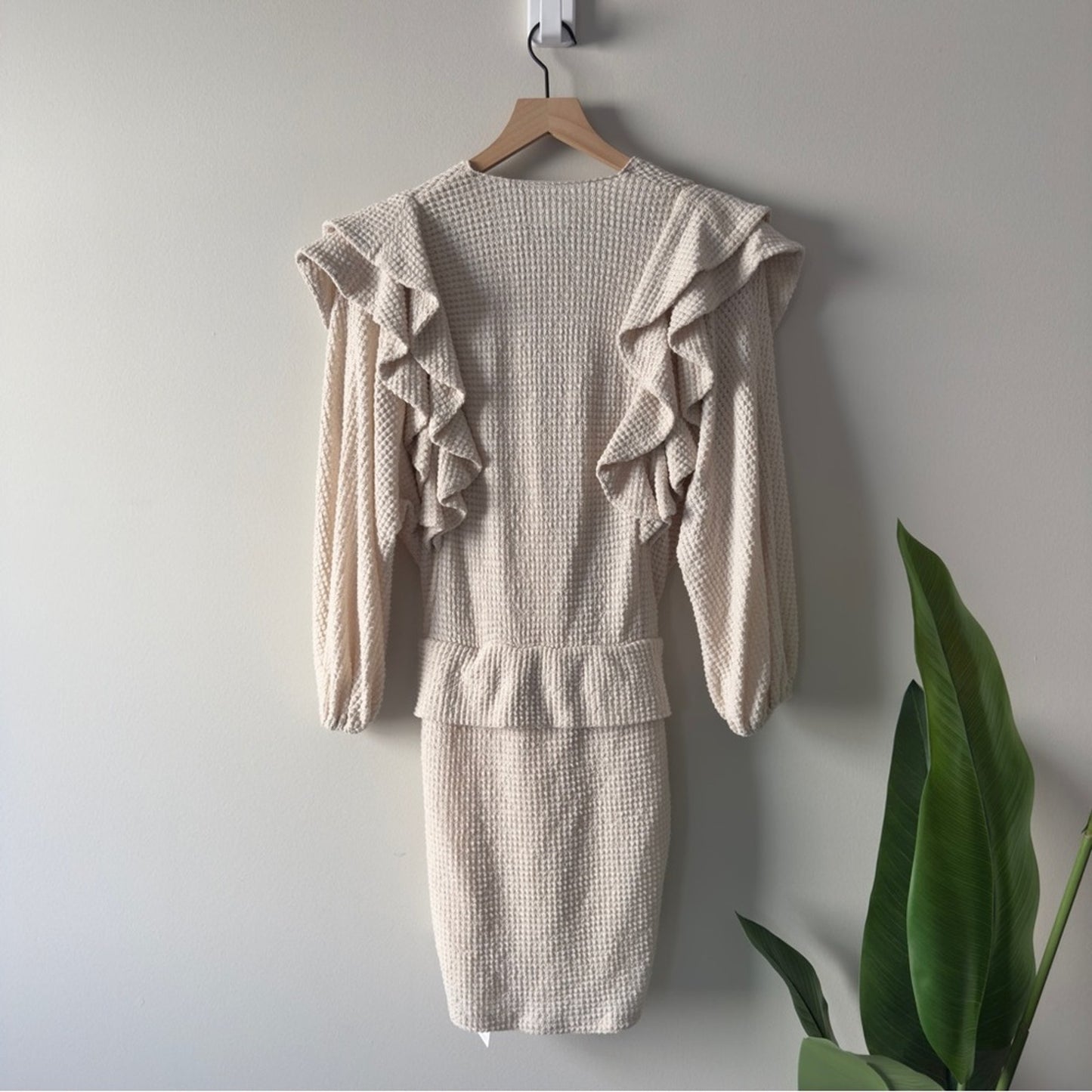 Saylor Long Sleeve Faux Wrap Dress V-neck Ruffle Mini Sweater Knit Stretch Lined