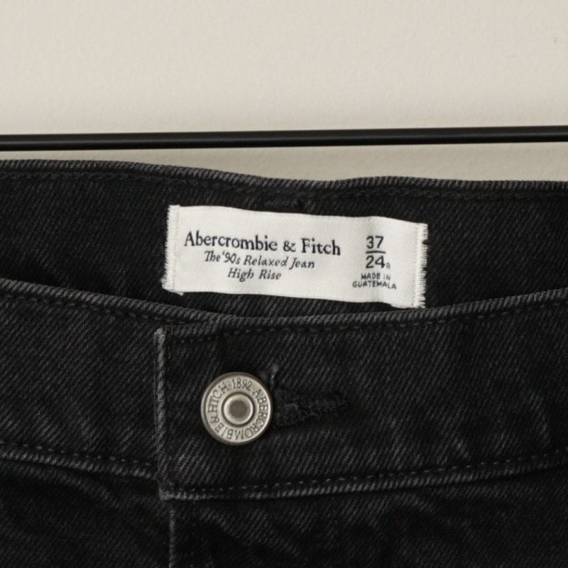 Abercrombie & Fitch The '90s Relaxed Jean High Rise Jeans Black Denim Ripped NWT