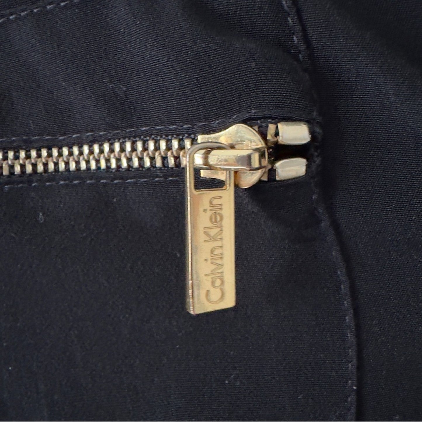 Calvin Klein Black Button-Up Front Jumpsuit Gold Accents Zipper Pockets Tie Belt
