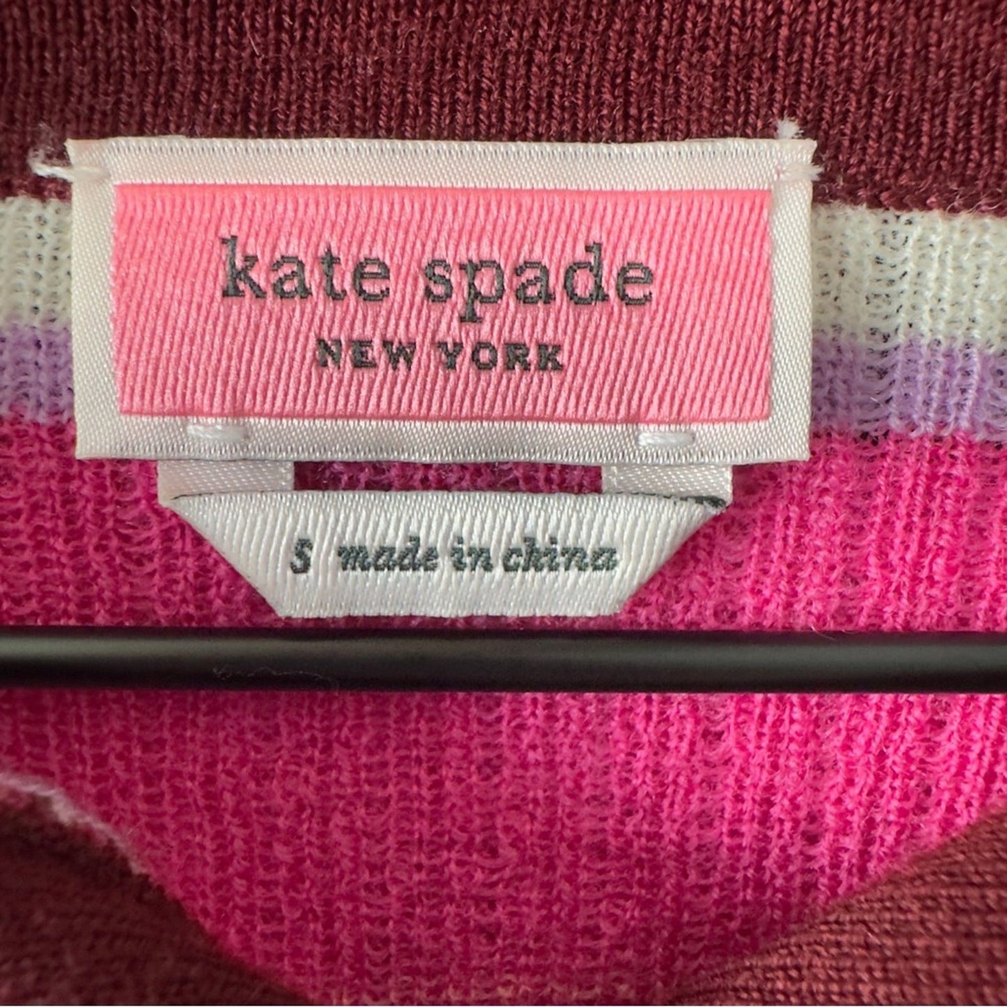 Kate Spade Fine Stripe Polo Sweater 100% Merino Wool Tight Knit preppy light EUC