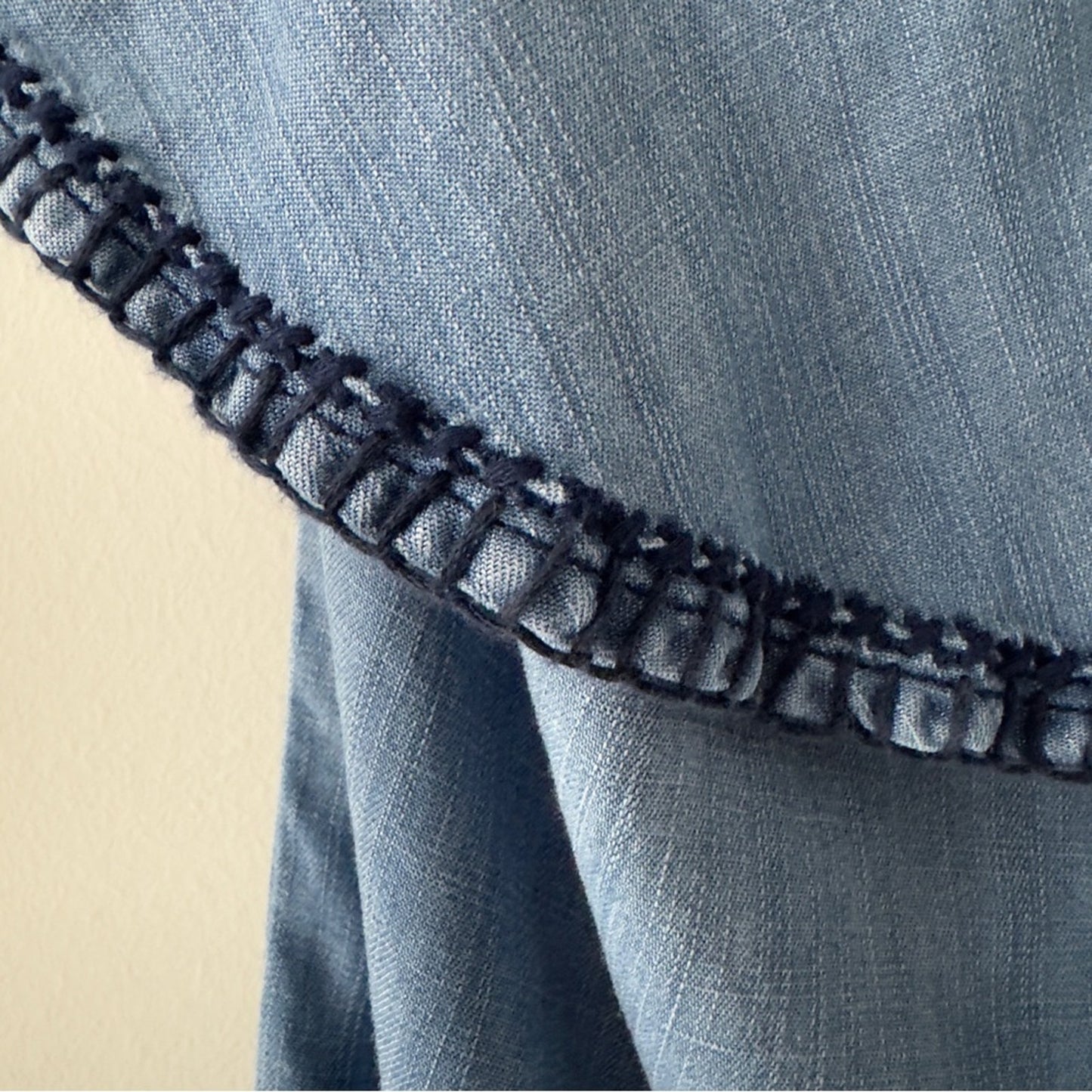 Anthropologie Cloth & Stone Chambray Mini Dress One Shoulder Ruffle embroidered