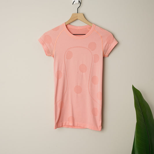 Lululemon Run: Swiftly Tech Short Sleeve in Pop Orange Polka Dot Running Active