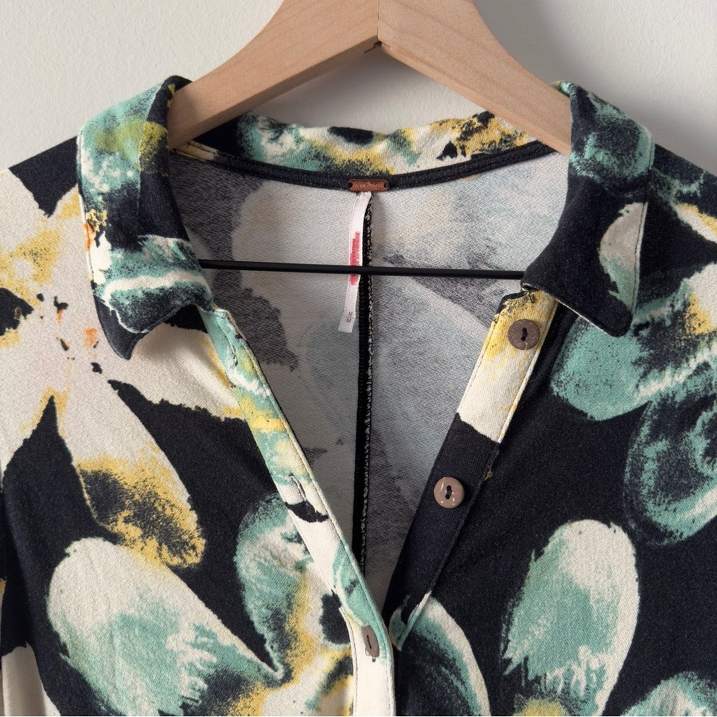 Free People floral Print button down mini dress long sleeve collared stretch EUC