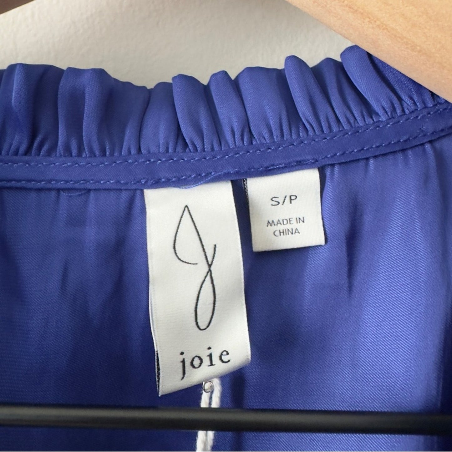Joie Blue Flutter Sleeve Blouse Tie Front Button down Ruffle V-Neck Solid blue S
