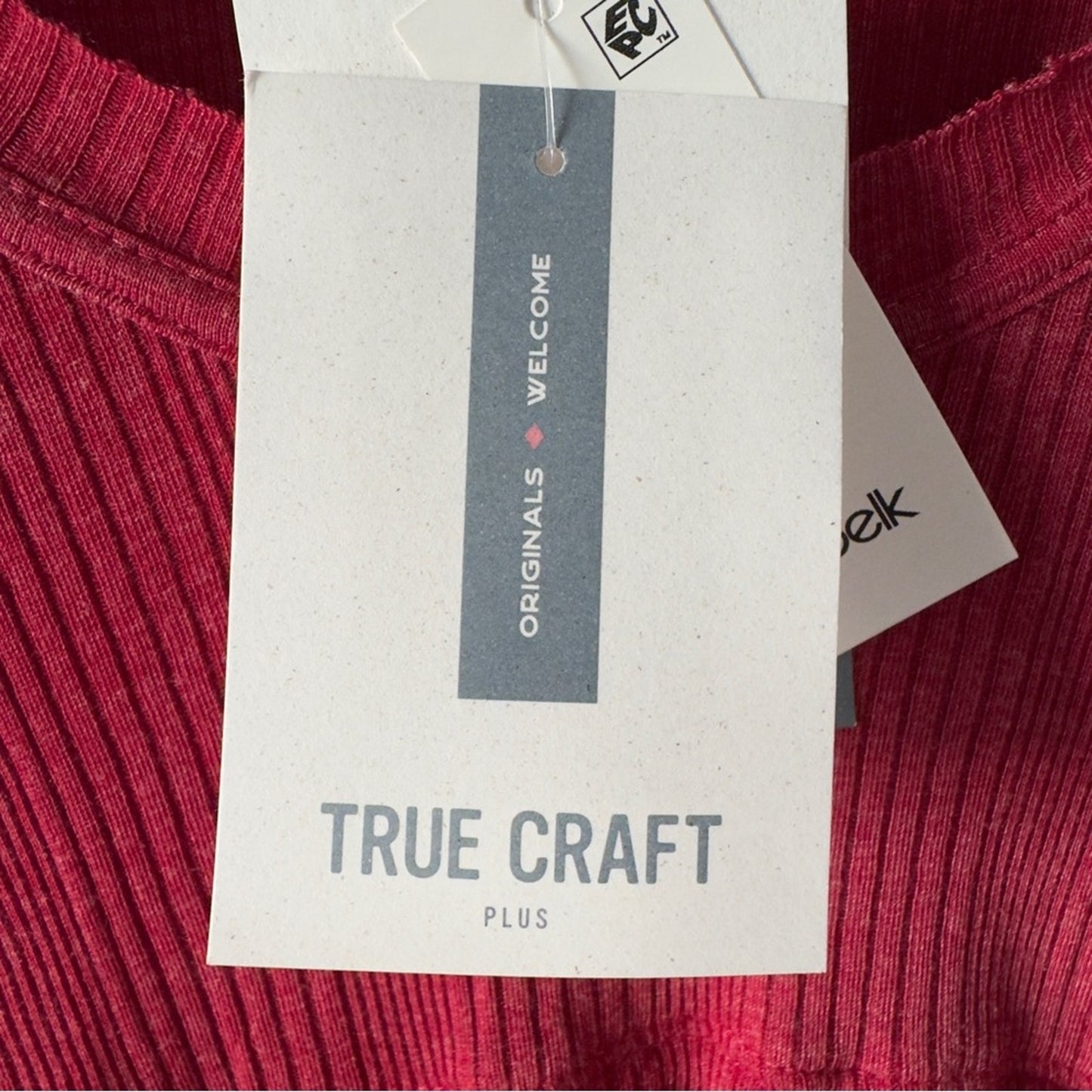 True Craft Red Babydoll Top Long Sleeve round neck cotton blend solid ribbed NWT