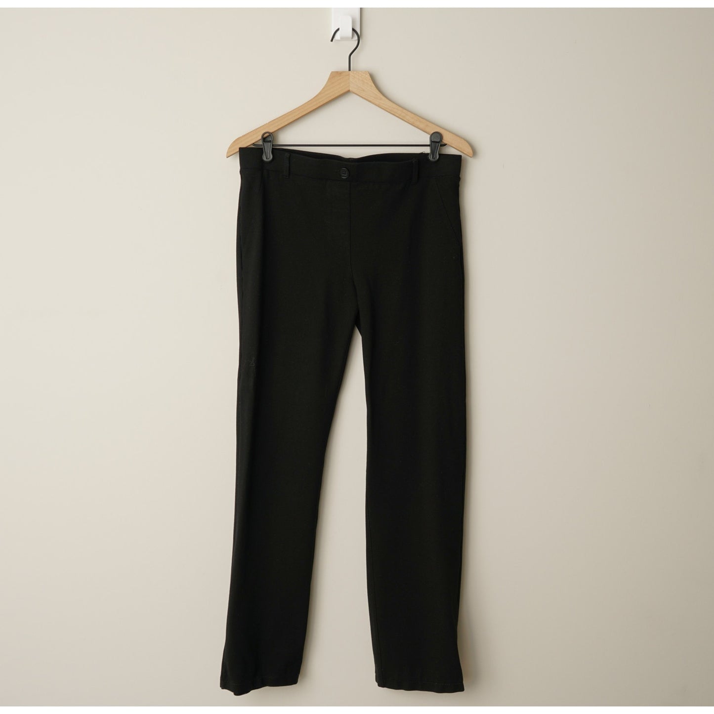 Betabrand Classic DPYP Dress Pant Yoga Pant Straight in Black Stretch Faux Fly L