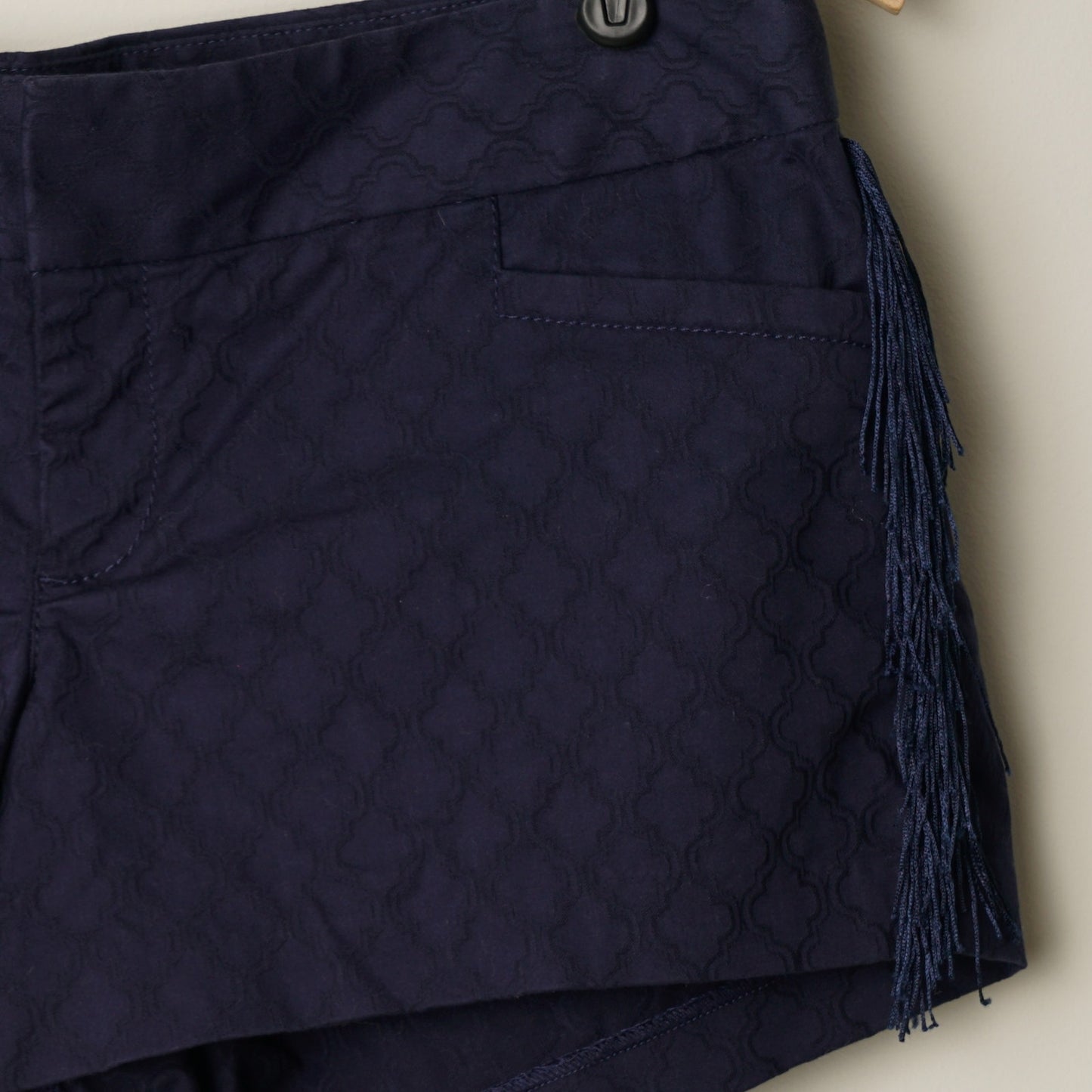Lilly Pulitzer Ellie Fringe Shorts navy blue Classic Summer Pockets Cotton Zip 6