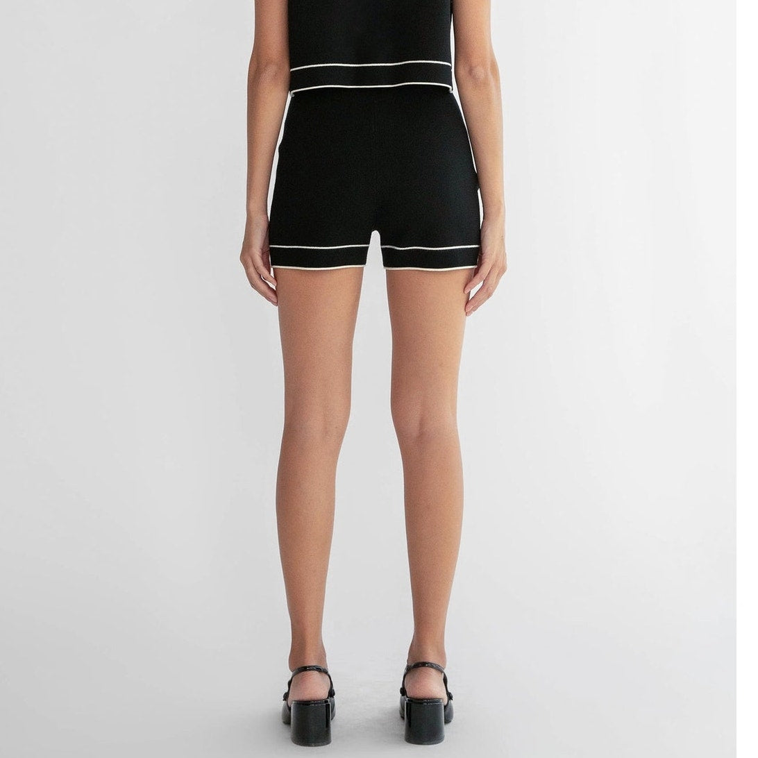 Oak + Fort Knit Pull On Shorts Black White Trim Comfy Dressy Lounge Minimalist