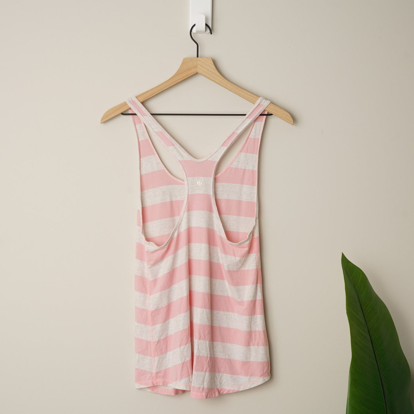 Lululemon Om Racerback Steep Stripe Beached Coral Heathered Angel White Tank Top